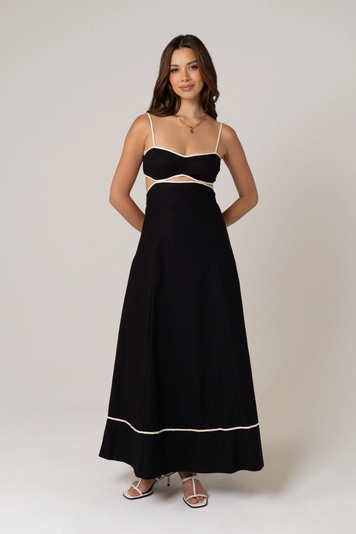 Melissa Linen Maxi Dress With Contrast Trims