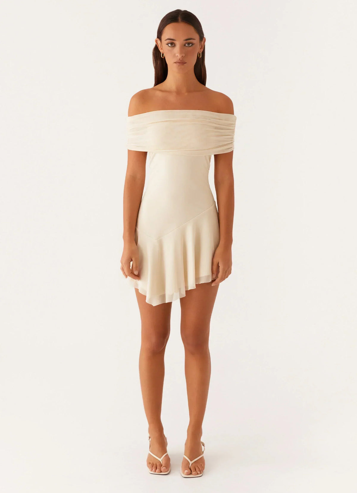 Finola Off Shoulder Mini Dress - Pastel Yellow