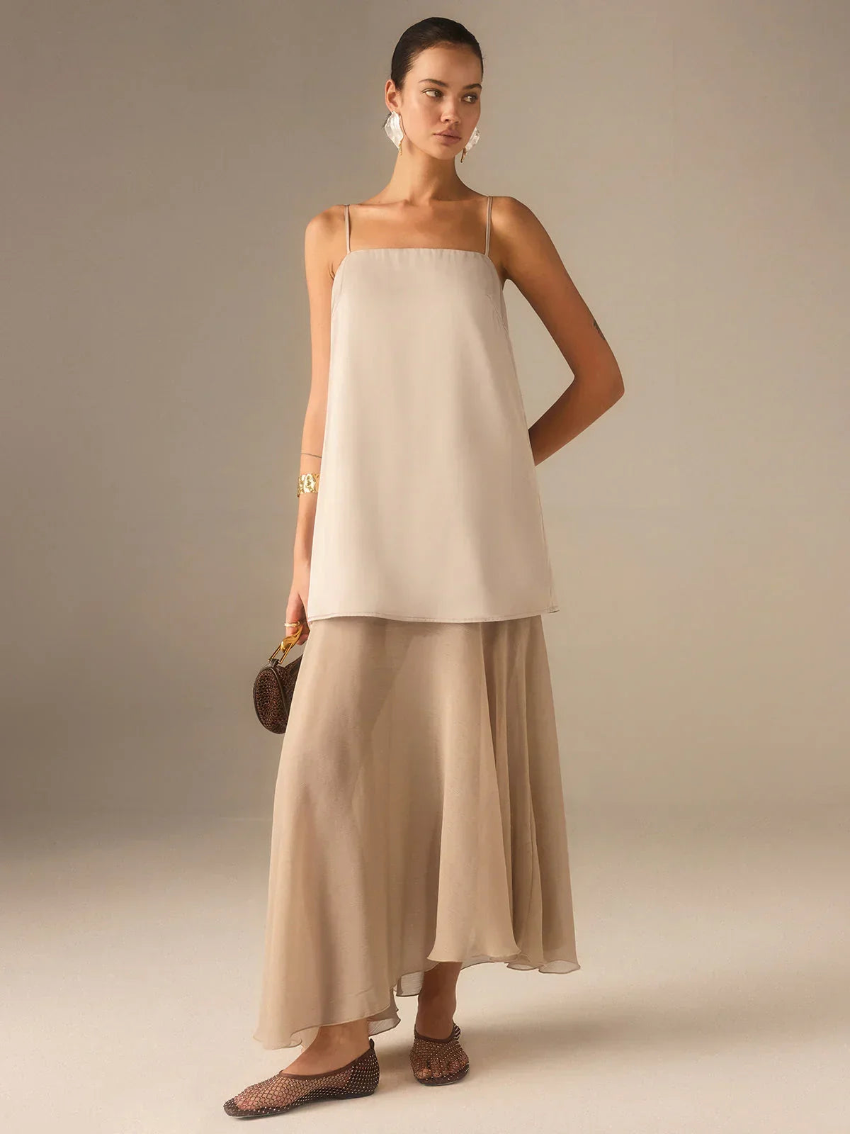 2 In 1 Semi-Sheer Chiffon Cami Maxi Dress