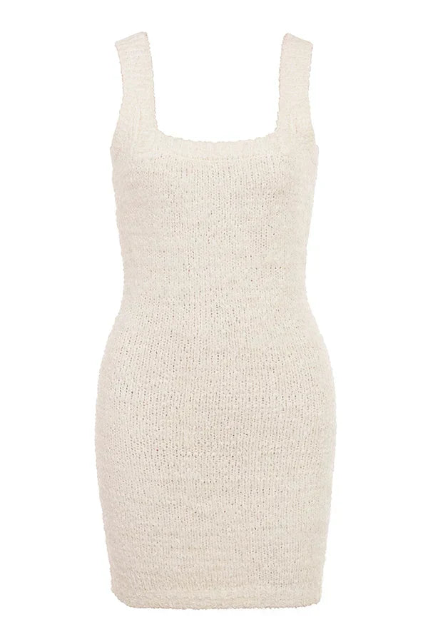 Zaira-Cream Chenille Knit Mini Dress