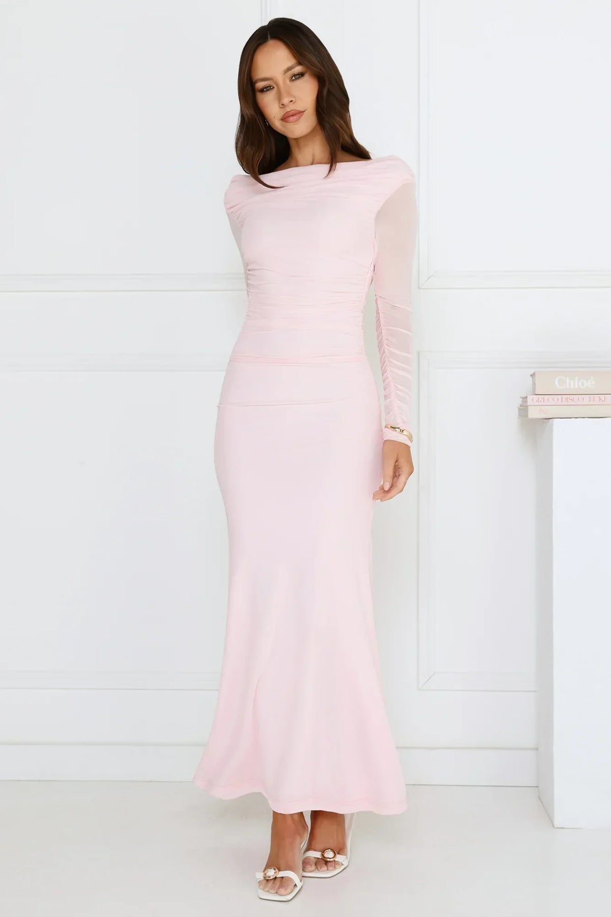 Love Chaser Mesh Long Sleeve Maxi Dress
