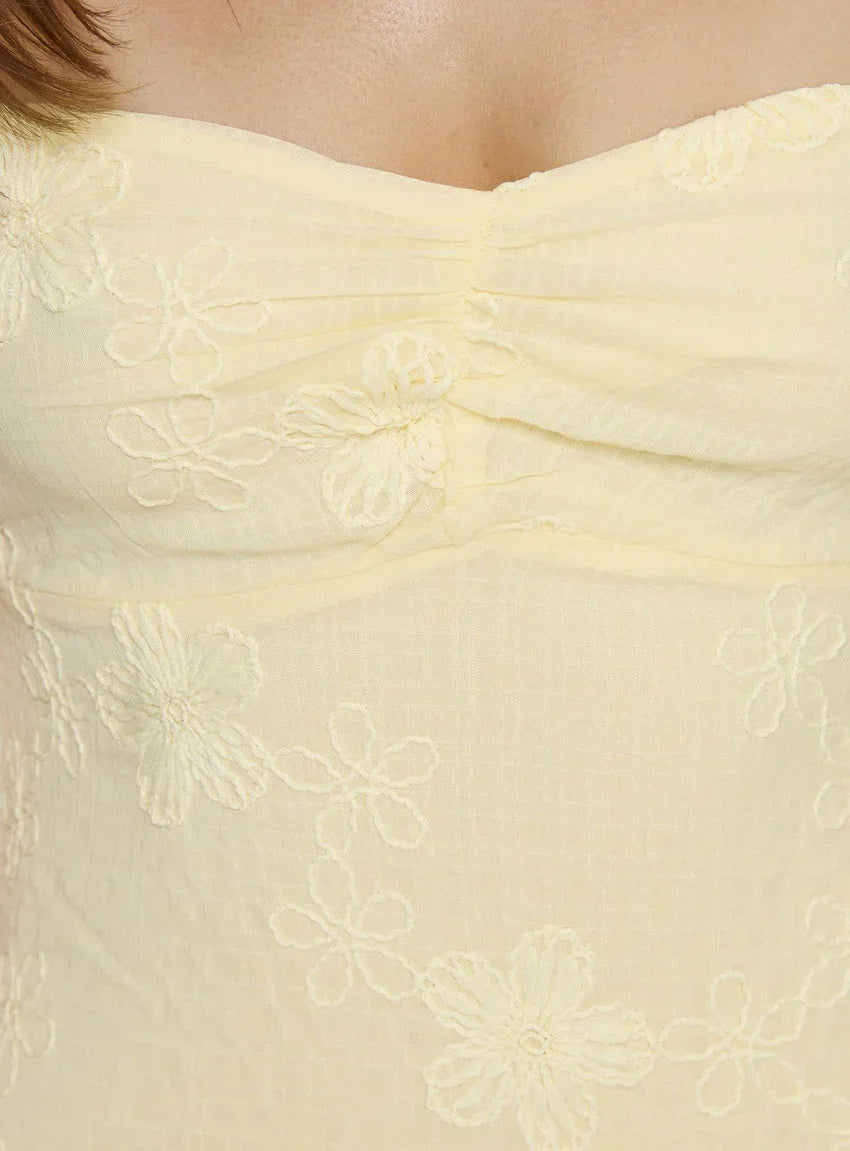 Maisone Broderie Maxi Dress Lemon
