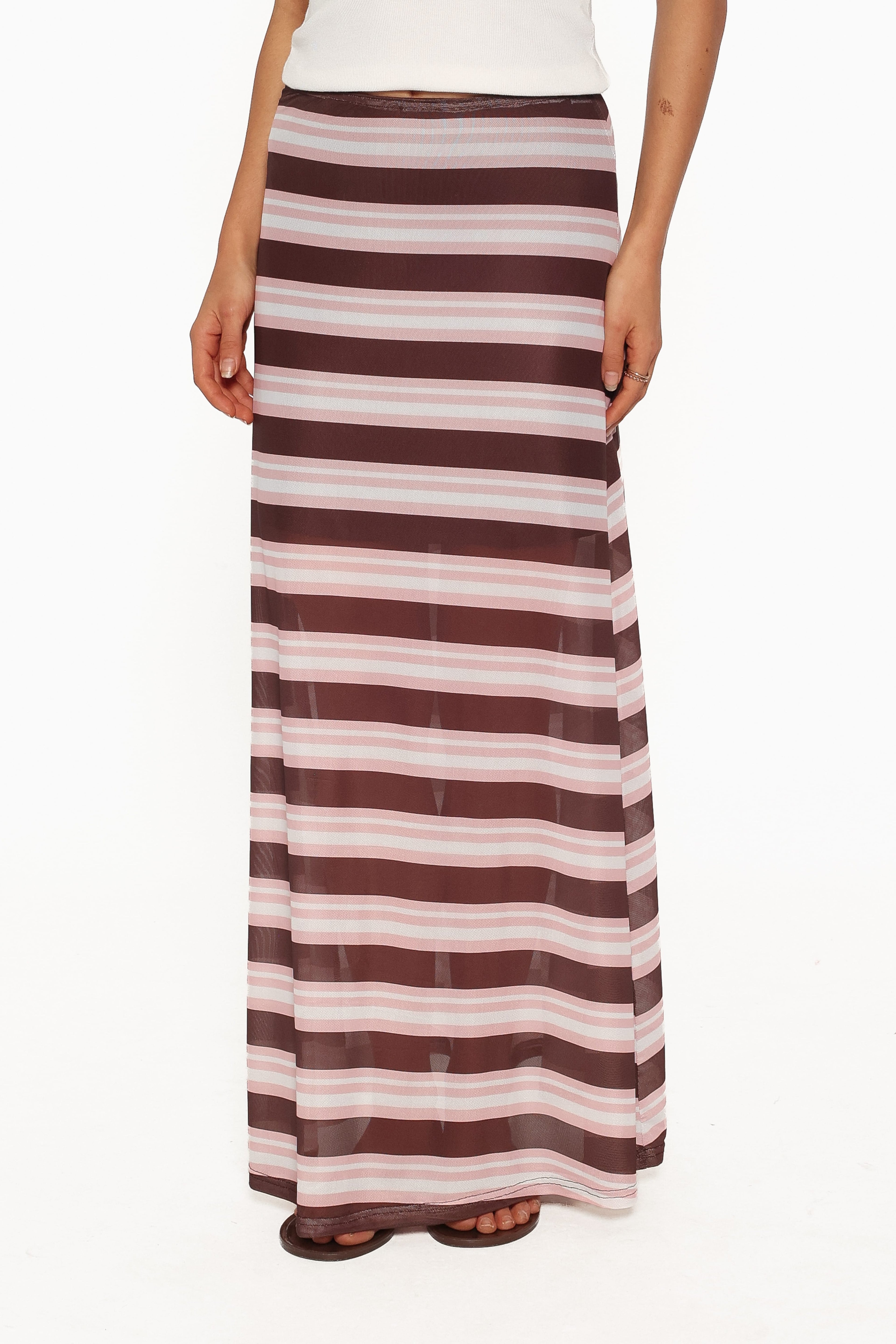 Dia Mesh Column Skirt - Pink/Brown Stripe