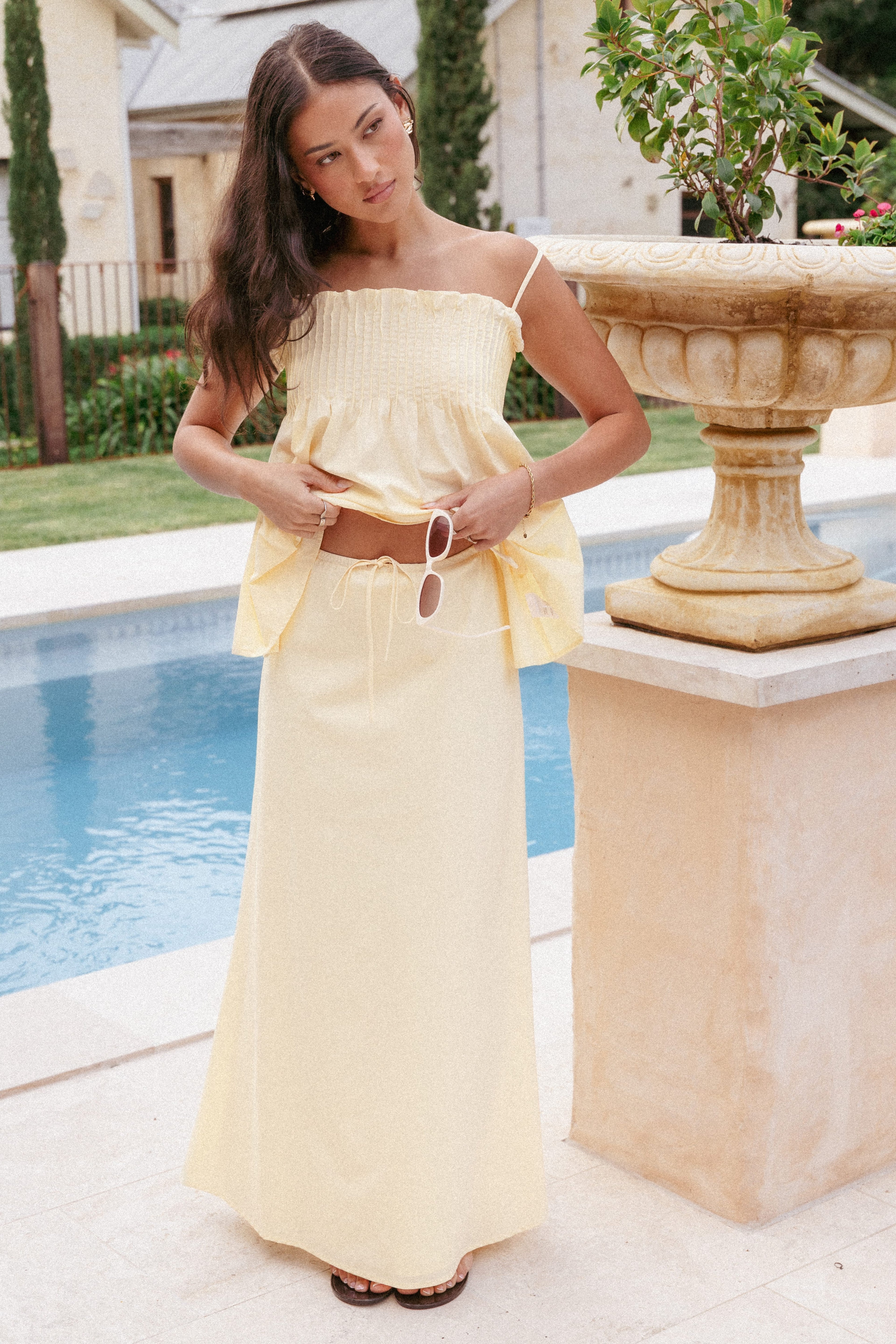 Elena Cotton Maxi Skirt - Butter Yellow