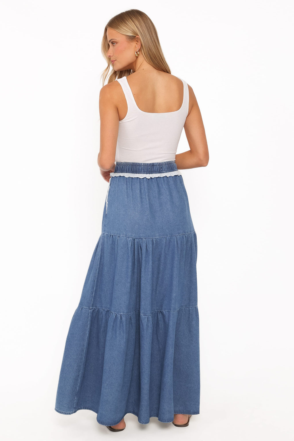 Scout Tiered Denim Maxi Skirt - Medium Wash