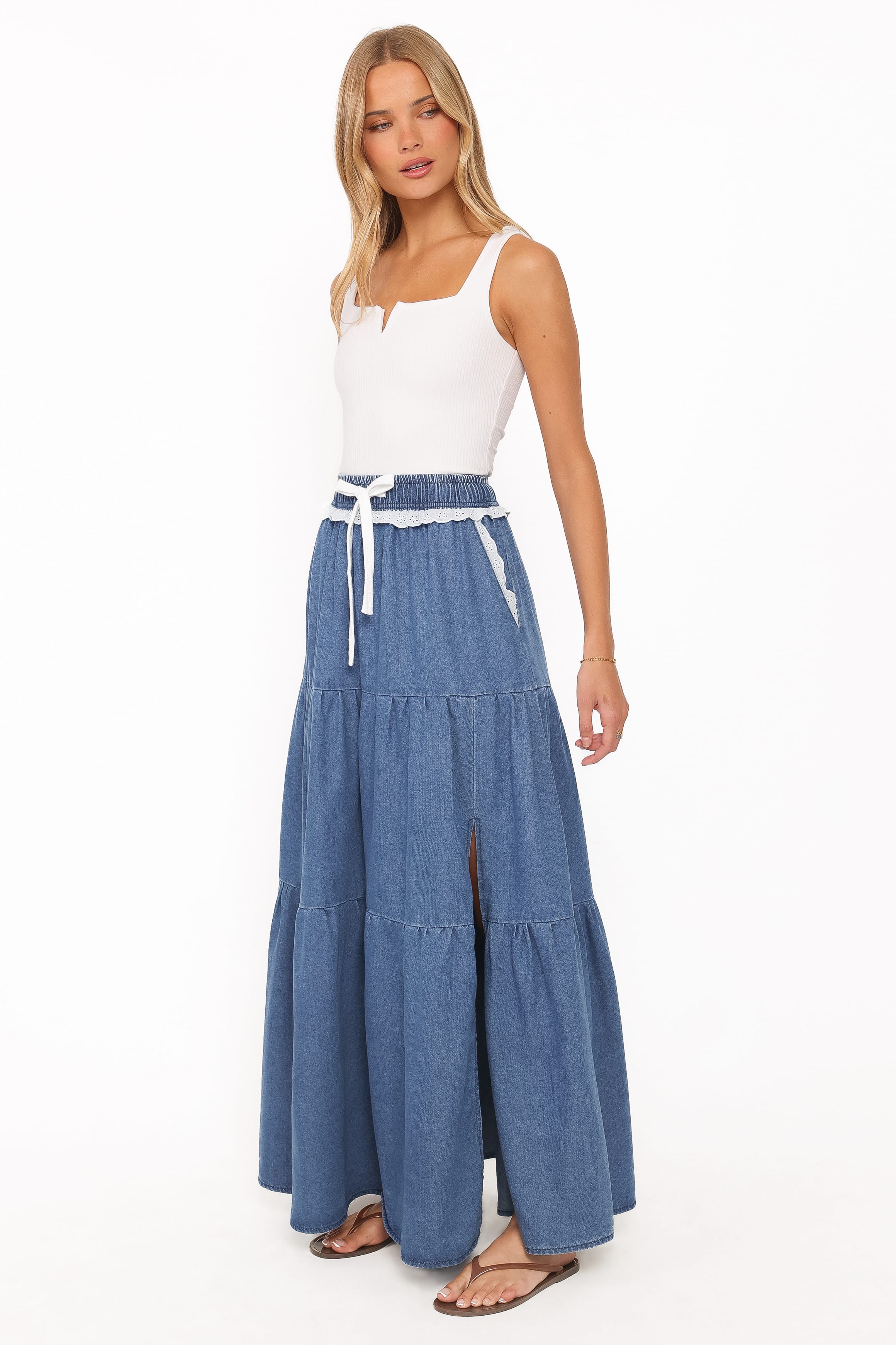 Scout Tiered Denim Maxi Skirt - Medium Wash