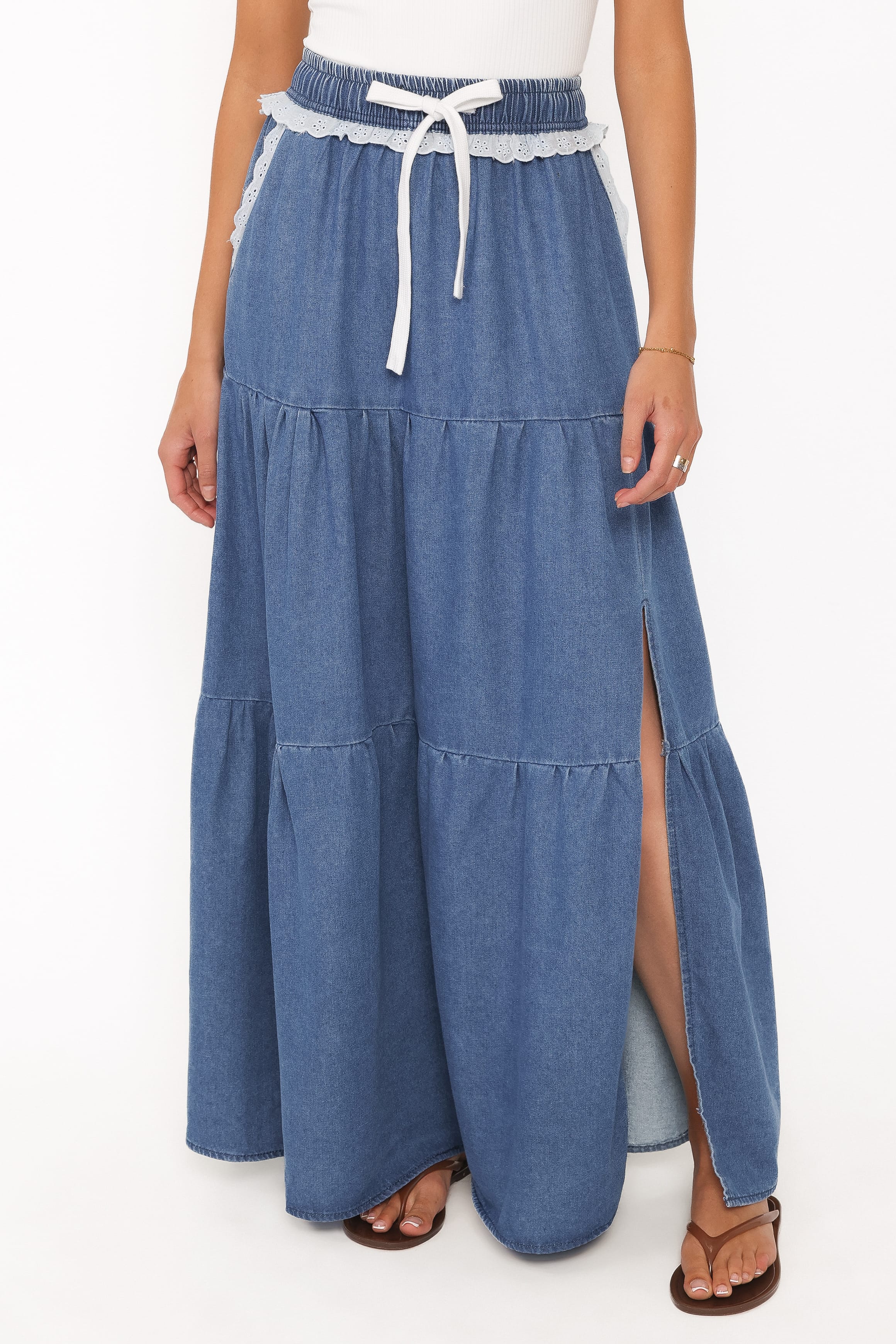 Scout Tiered Denim Maxi Skirt - Medium Wash