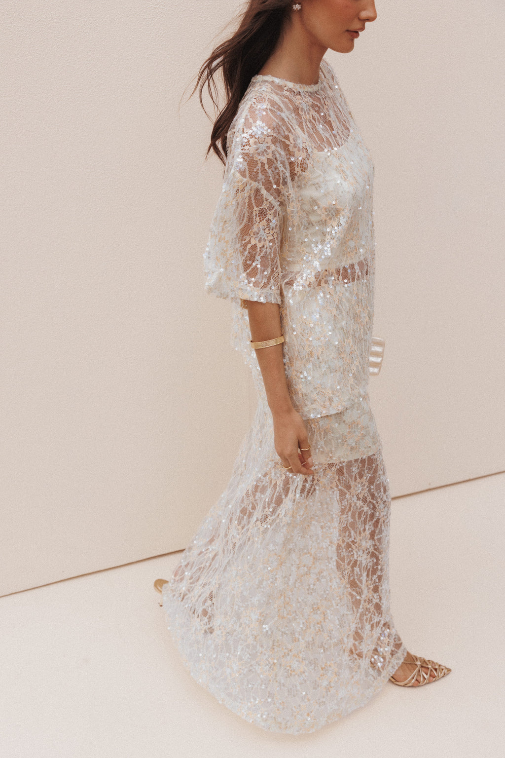 Yonder Sheer Panel Lace Maxi Skirt - Pale Yellow
