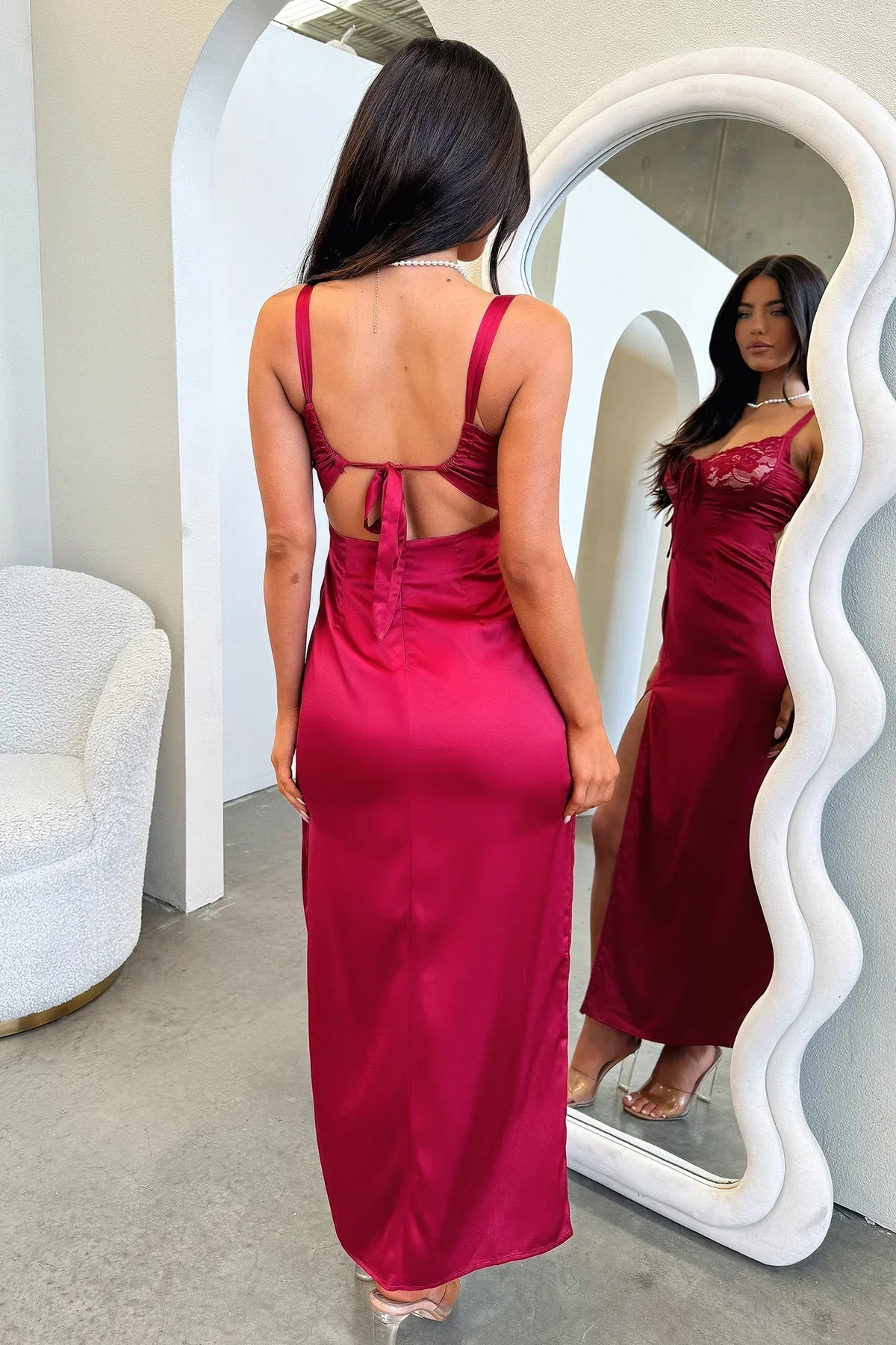 Sorrento Satin Maxi Dress - Red