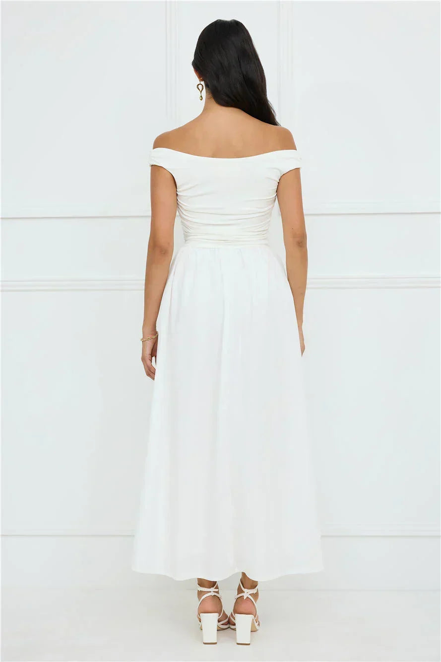 Camellia Charm Off Shoulder Maxi Dress White