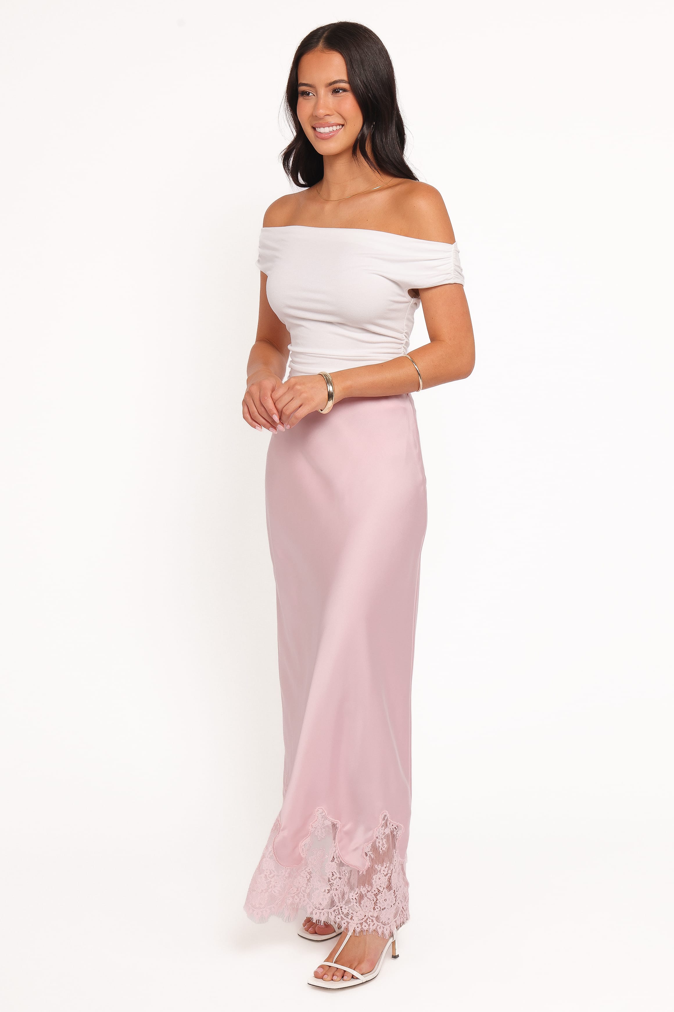 Alira Lace Trim Midi Skirt - Pale Pink