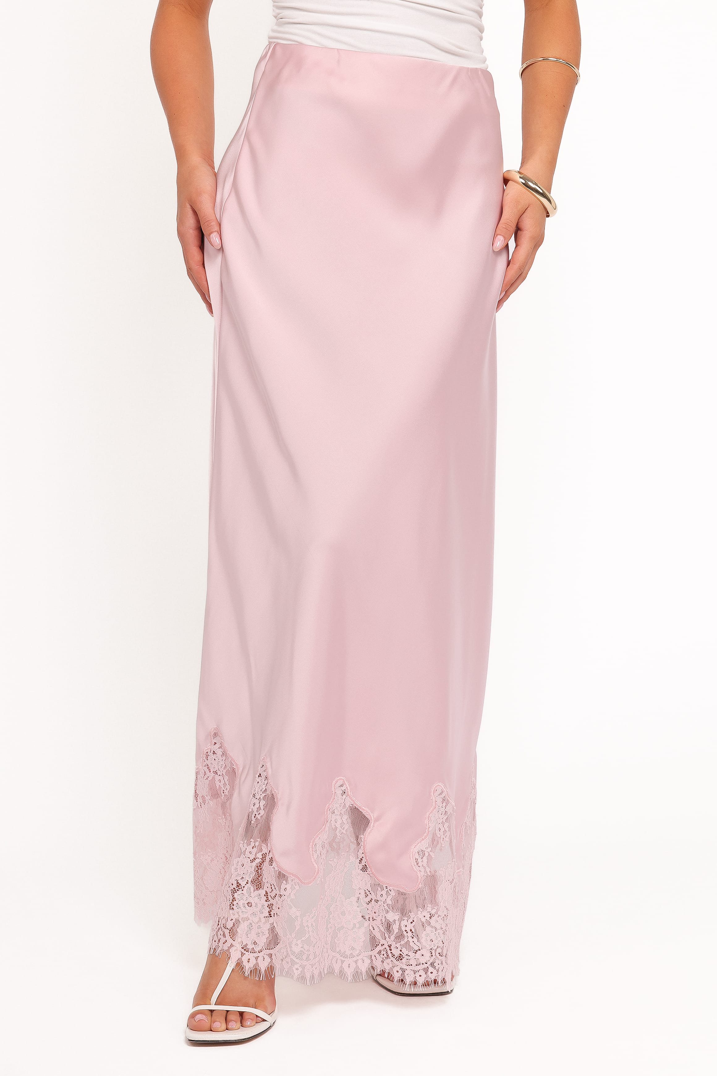 Alira Lace Trim Midi Skirt - Pale Pink