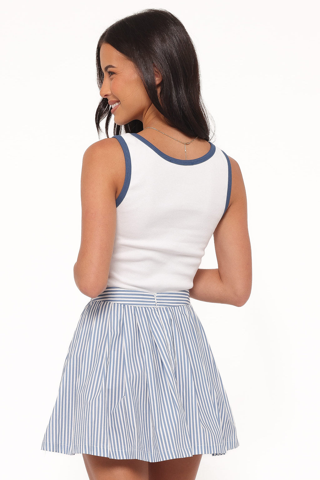 Amaya Pleated Mini Skirt - Blue Stripe