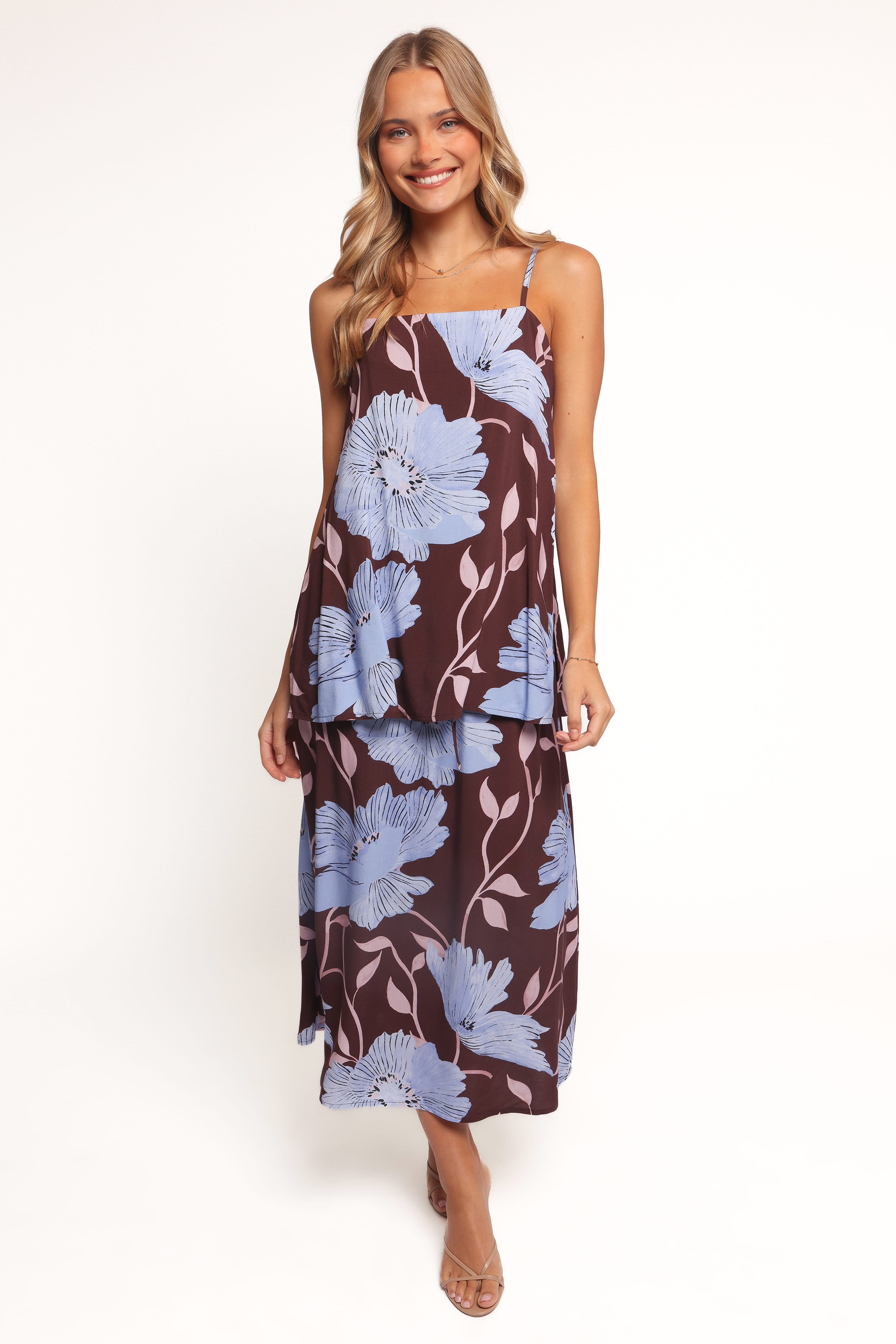 Angie Midi Skirt - Blue Poppies