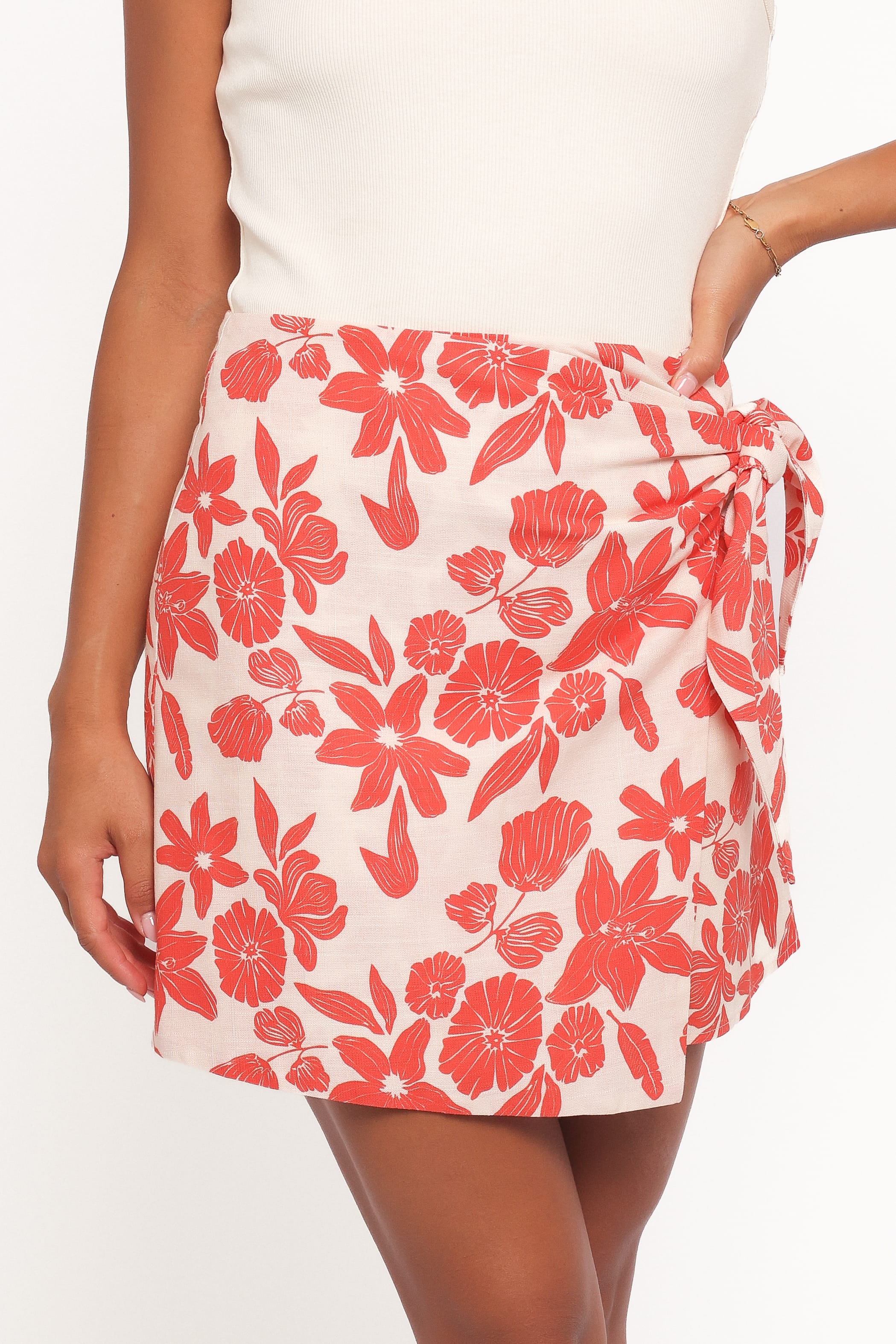 Calypso Wrap Mini Skirt - Red Floral