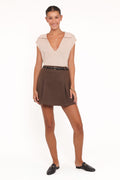 Cassia Belted Aline Skirt - Chocolate Brown