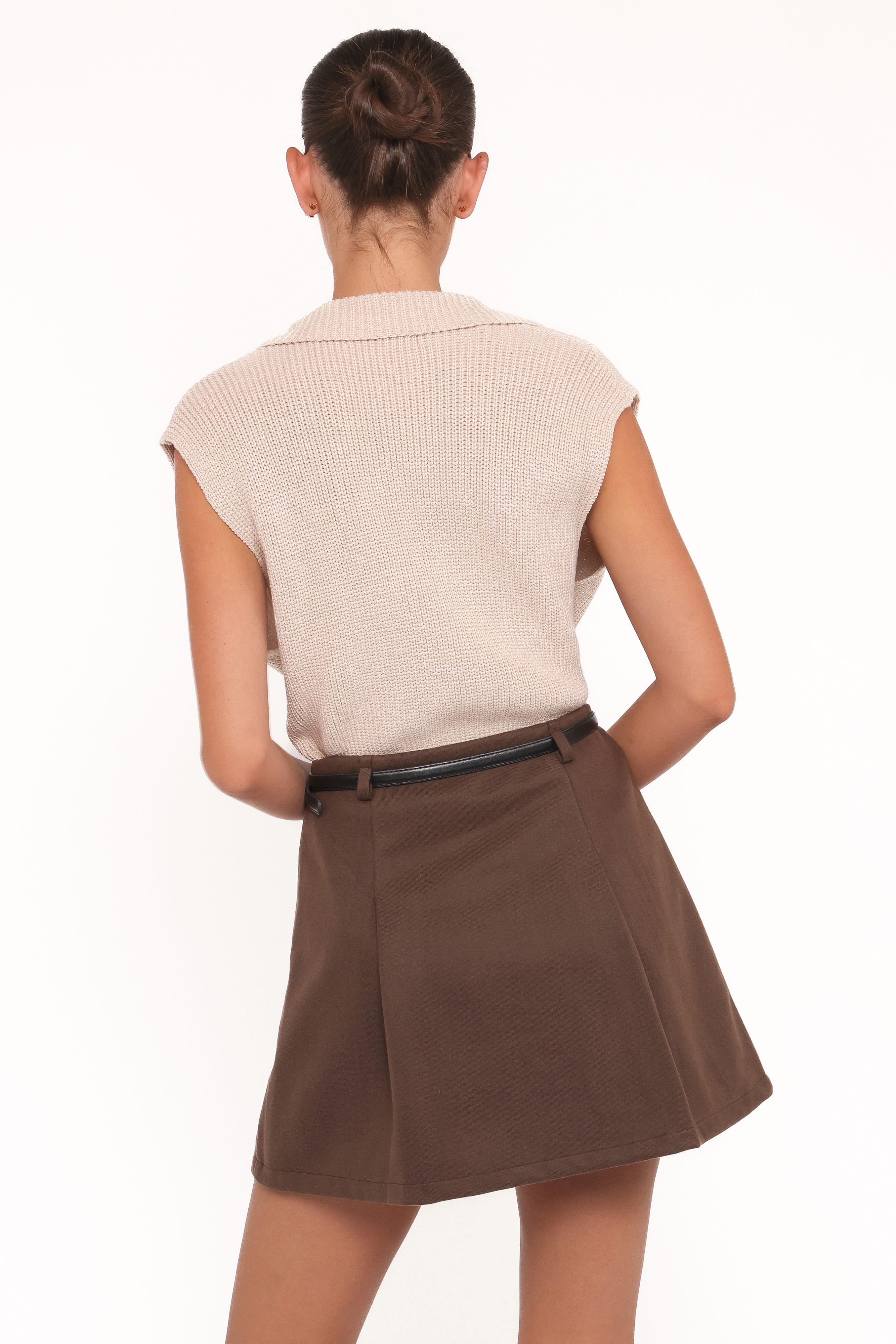 Cassia Belted Aline Skirt - Chocolate Brown