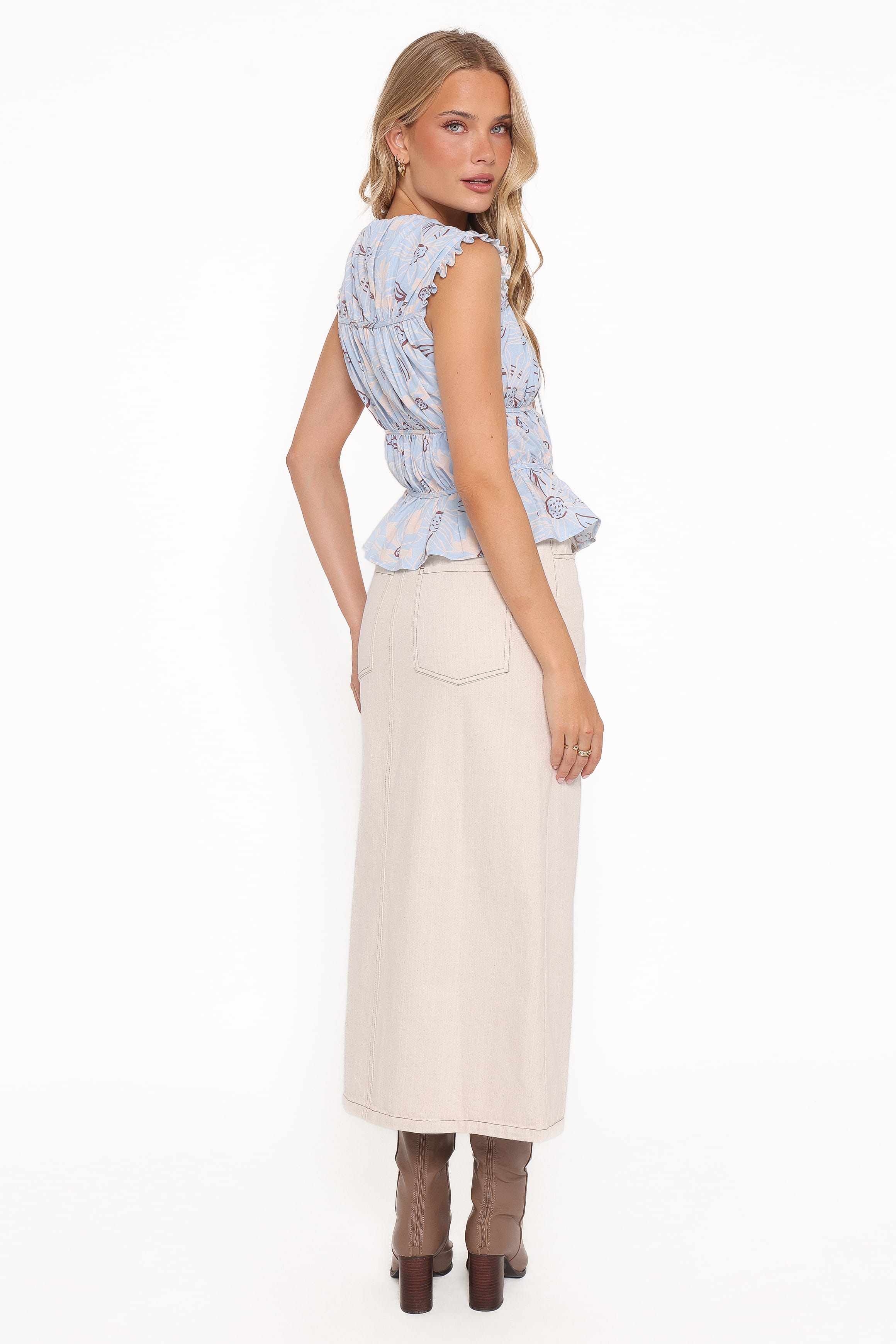 Dana Denim Midi Skirt - Bone