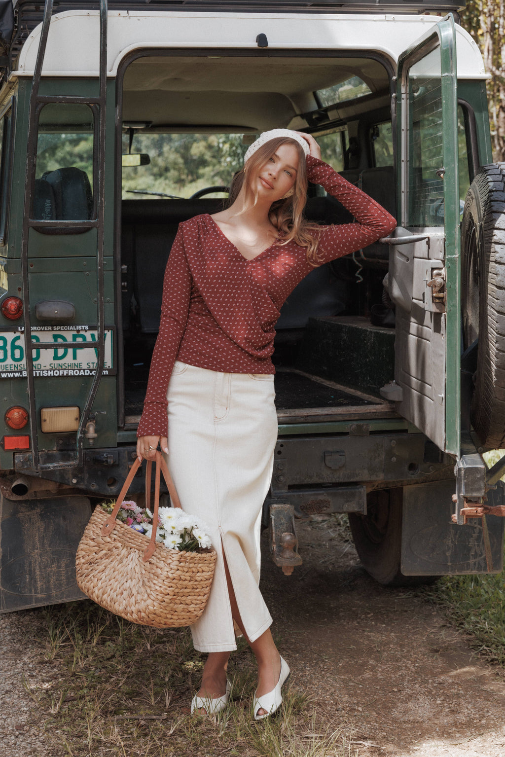 Dana Denim Midi Skirt - Bone