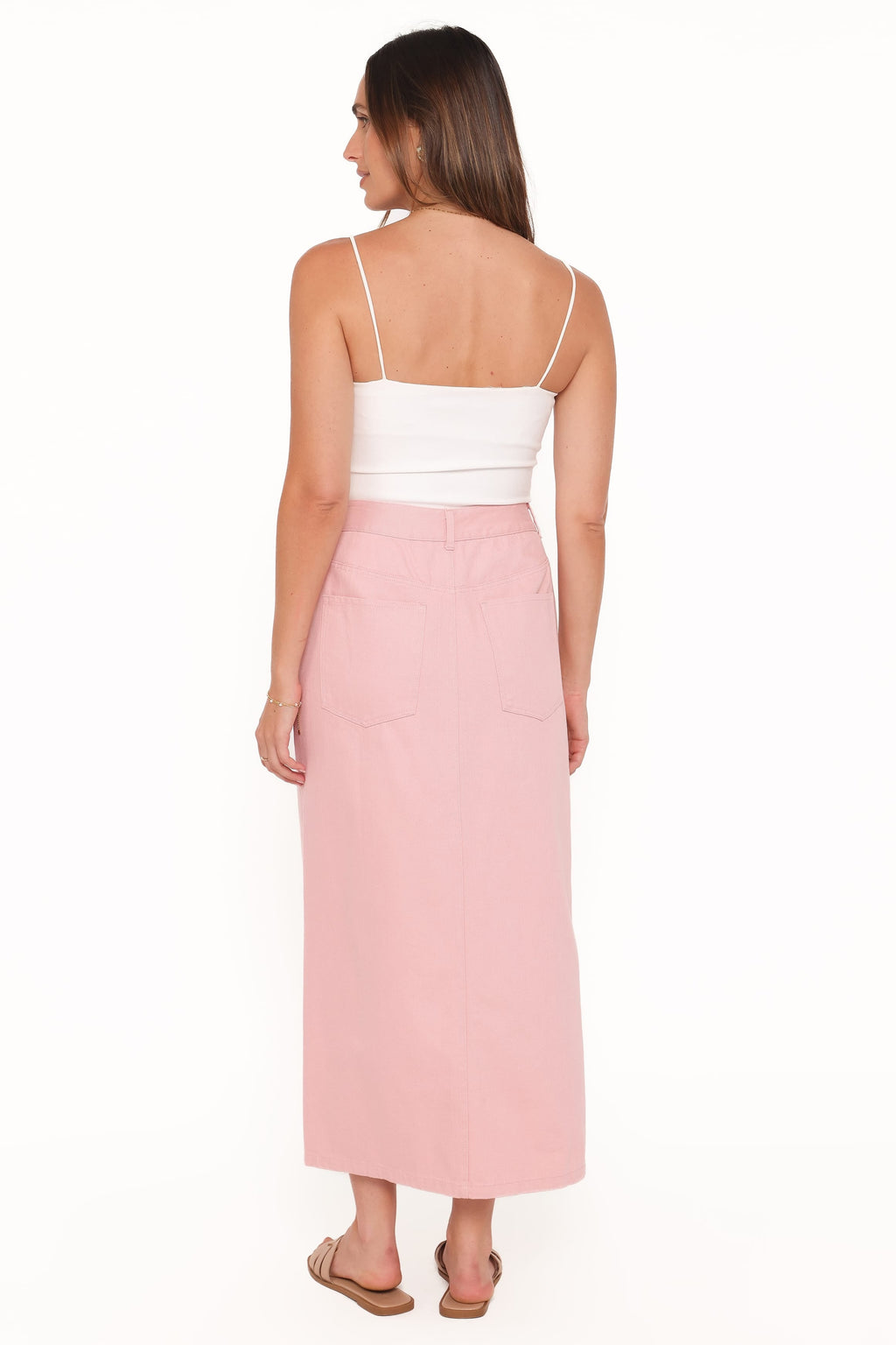 Dana Denim Midi Skirt - Dusty Pink