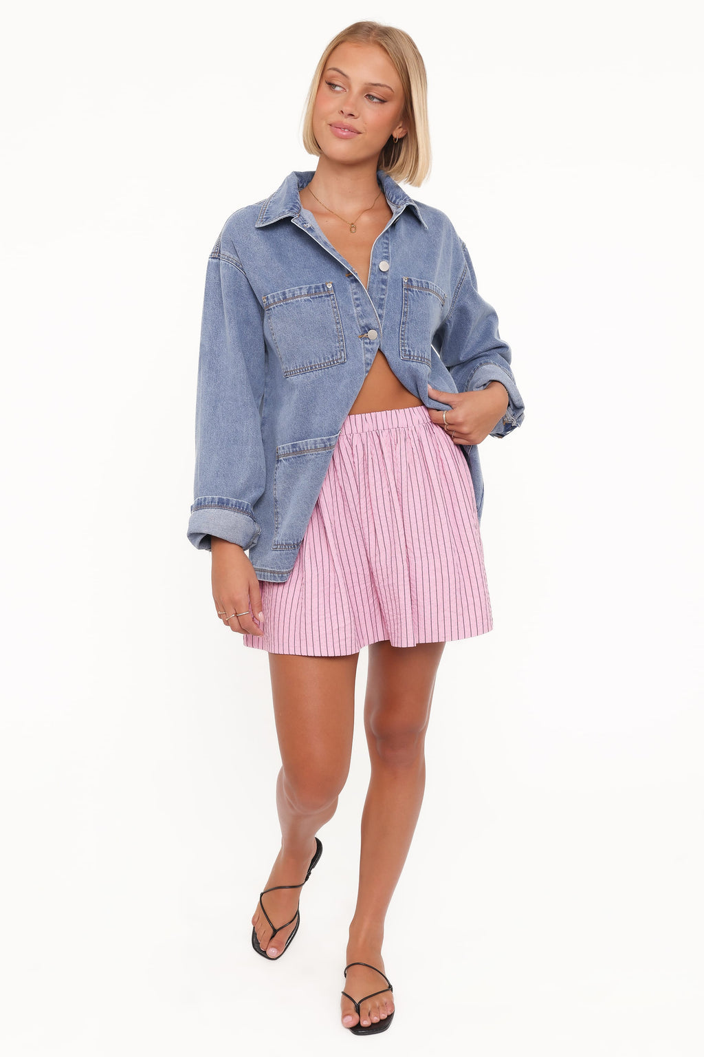 Domitia Mini Aline Skirt - Pink White Stripe