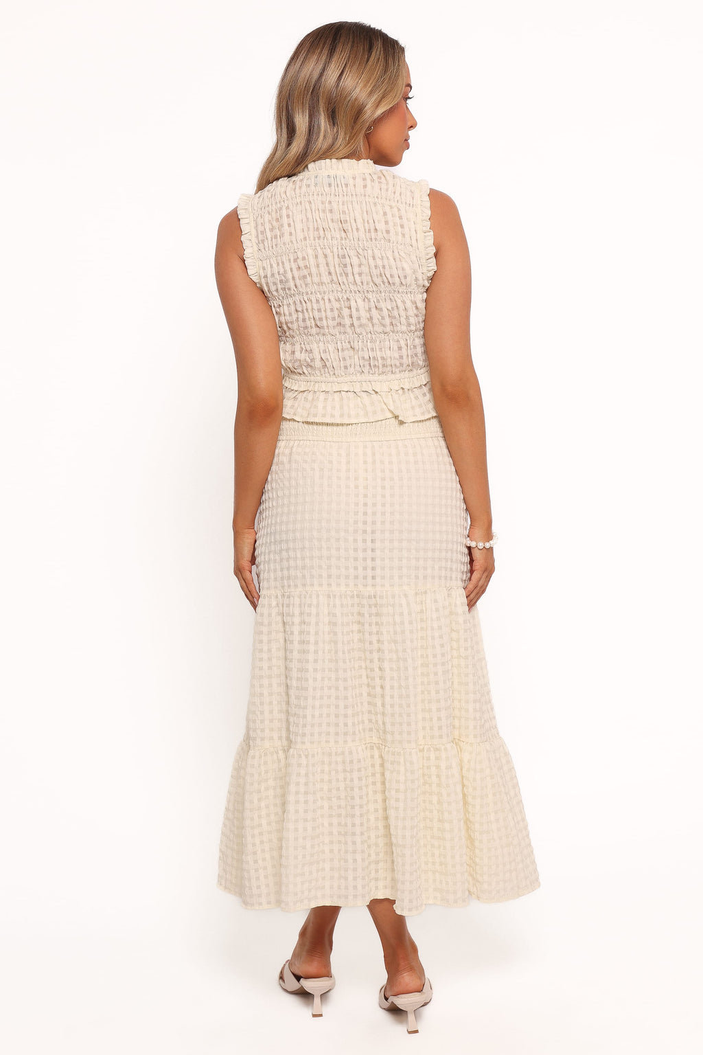 Farica Gingham Midi Skirt - Cream