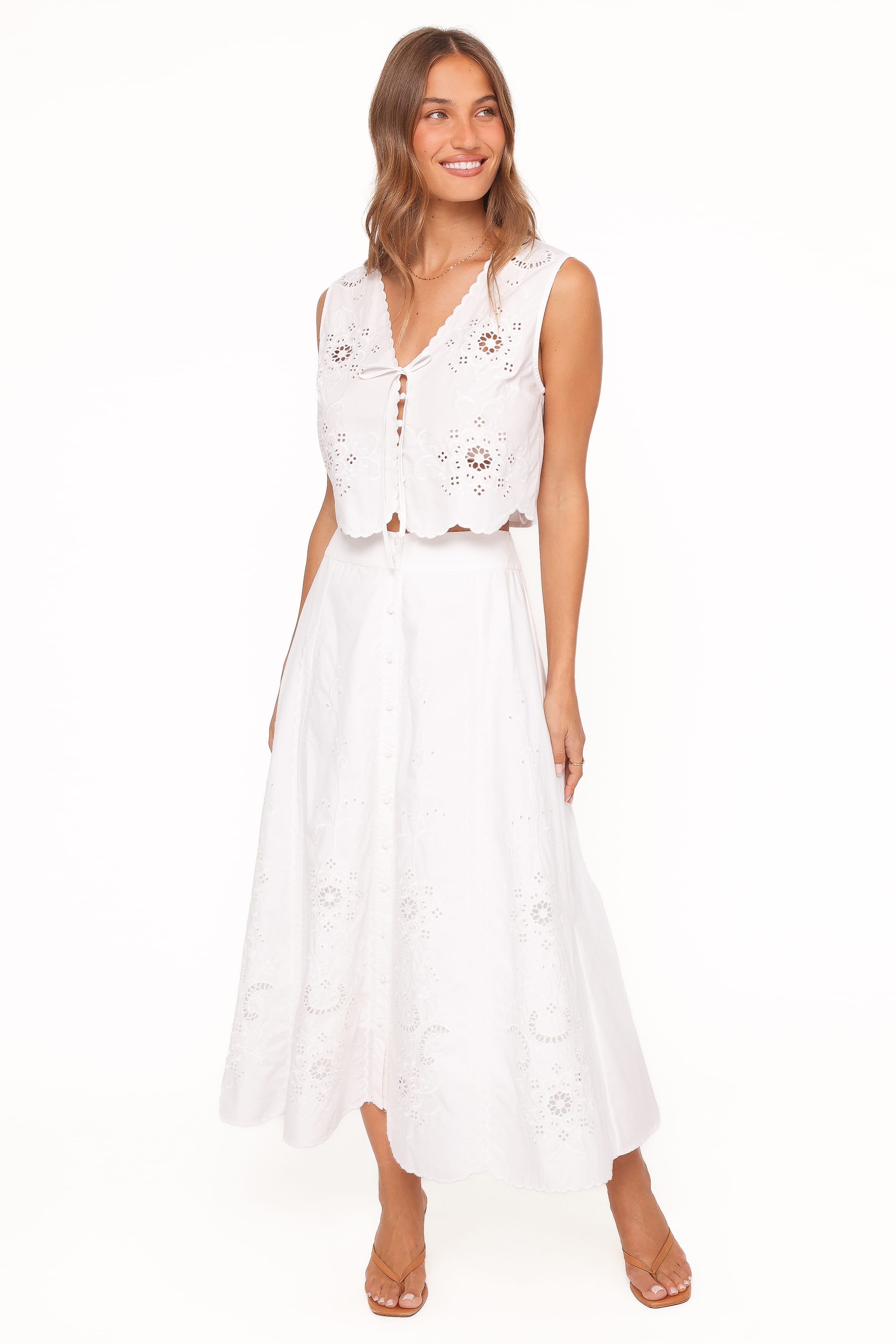 Kye Midi Skirt - White Broderie
