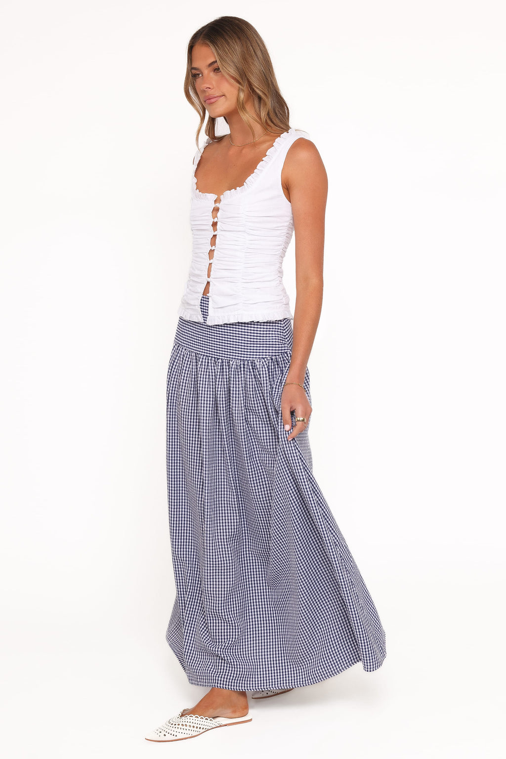Laurita Maxi Skirt - Navy Gingham