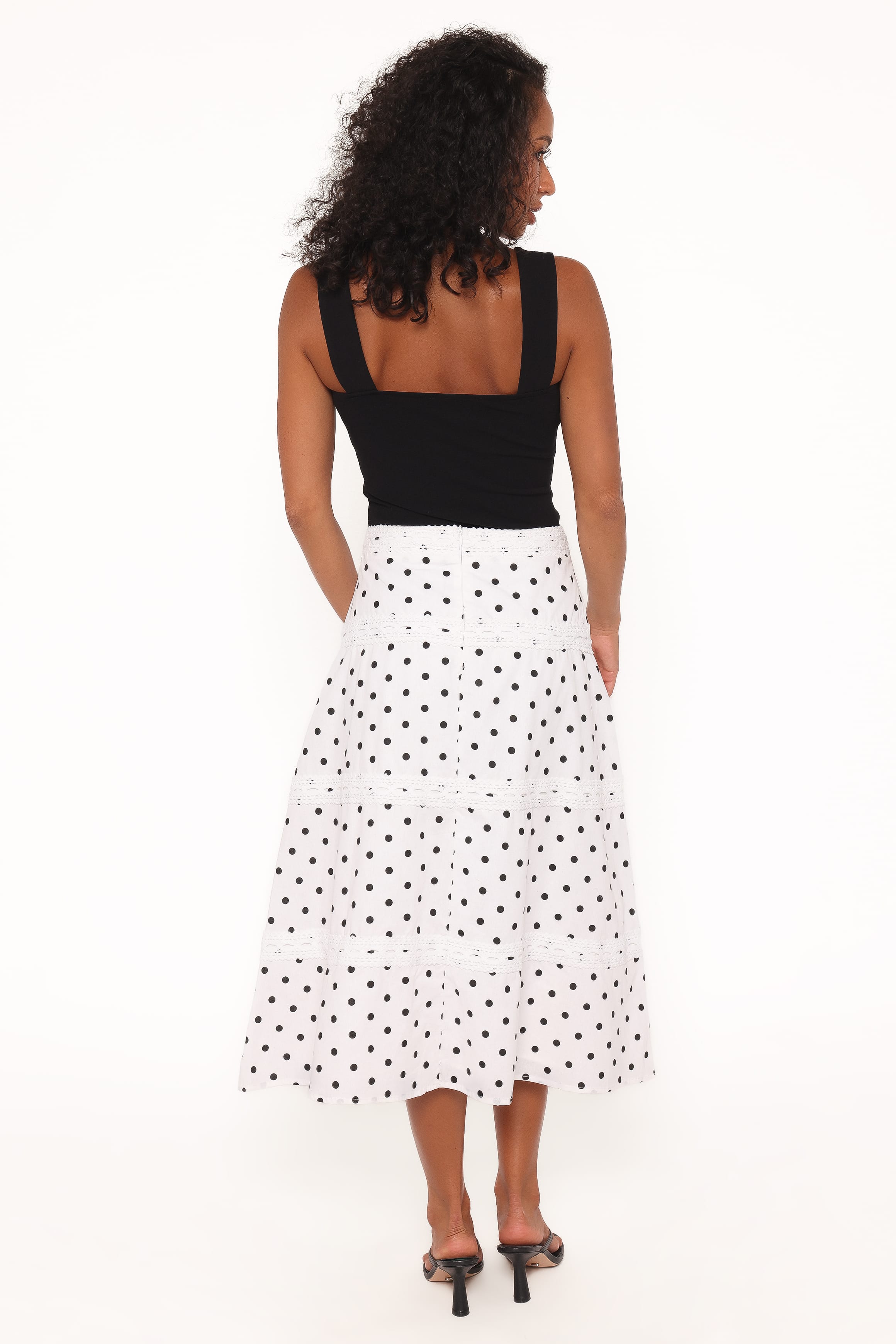 Lucia Tiered Midi Skirt - White Polka Dot
