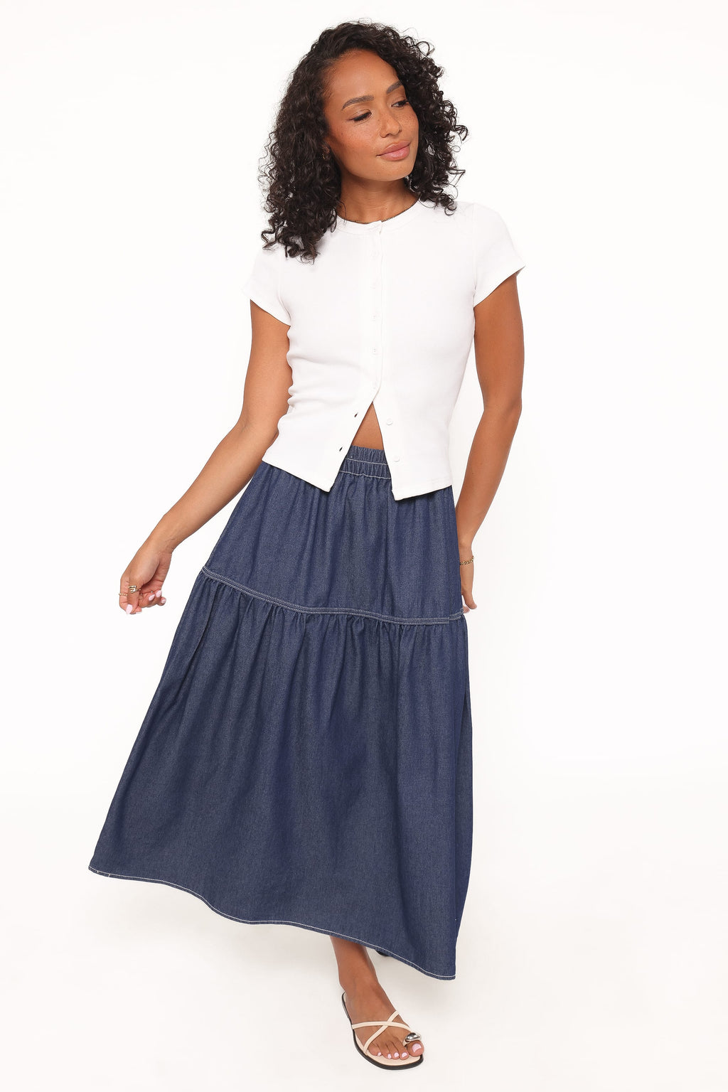 Meadow Midi Denim Skirt - Dark Wash