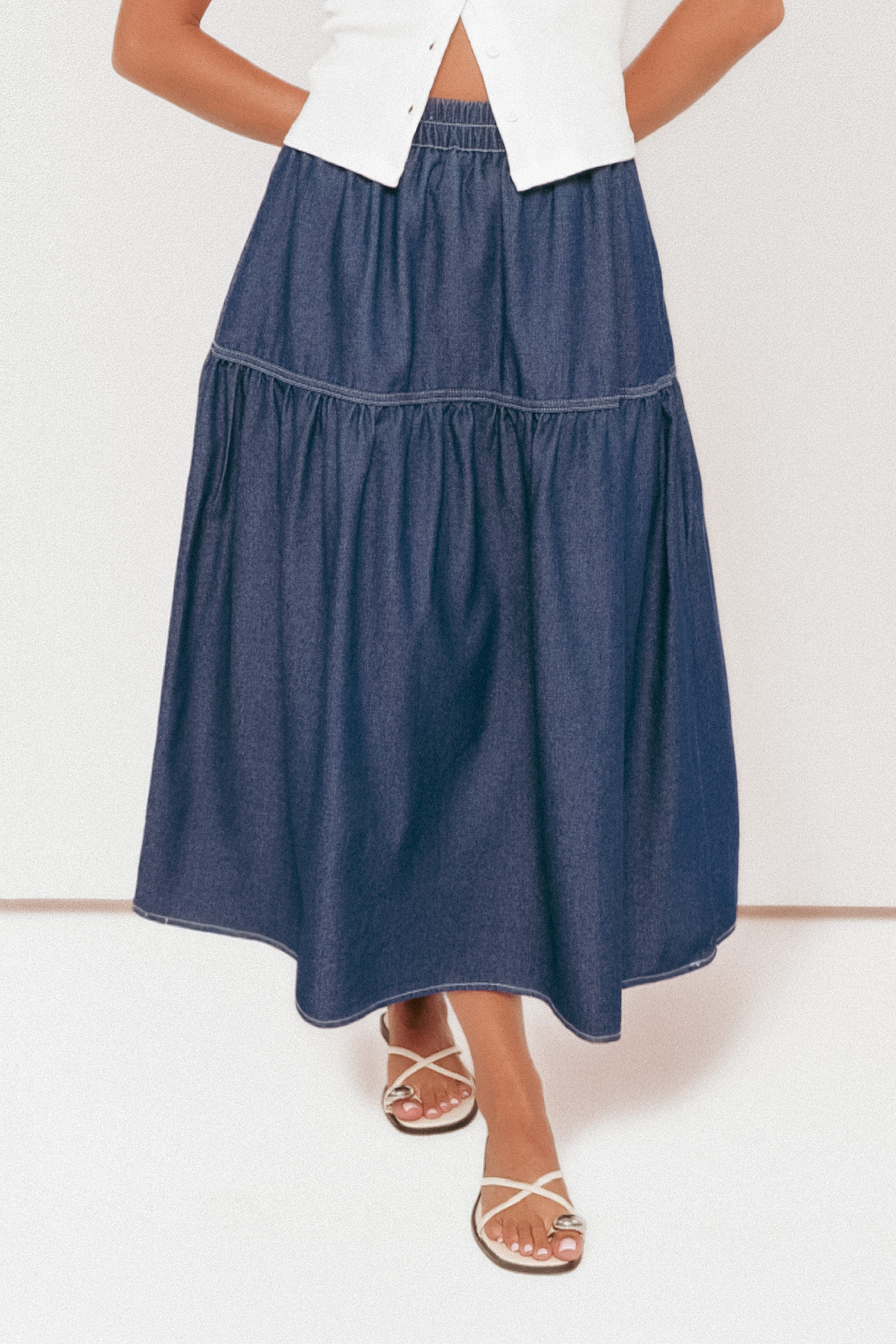 Meadow Midi Denim Skirt - Dark Wash