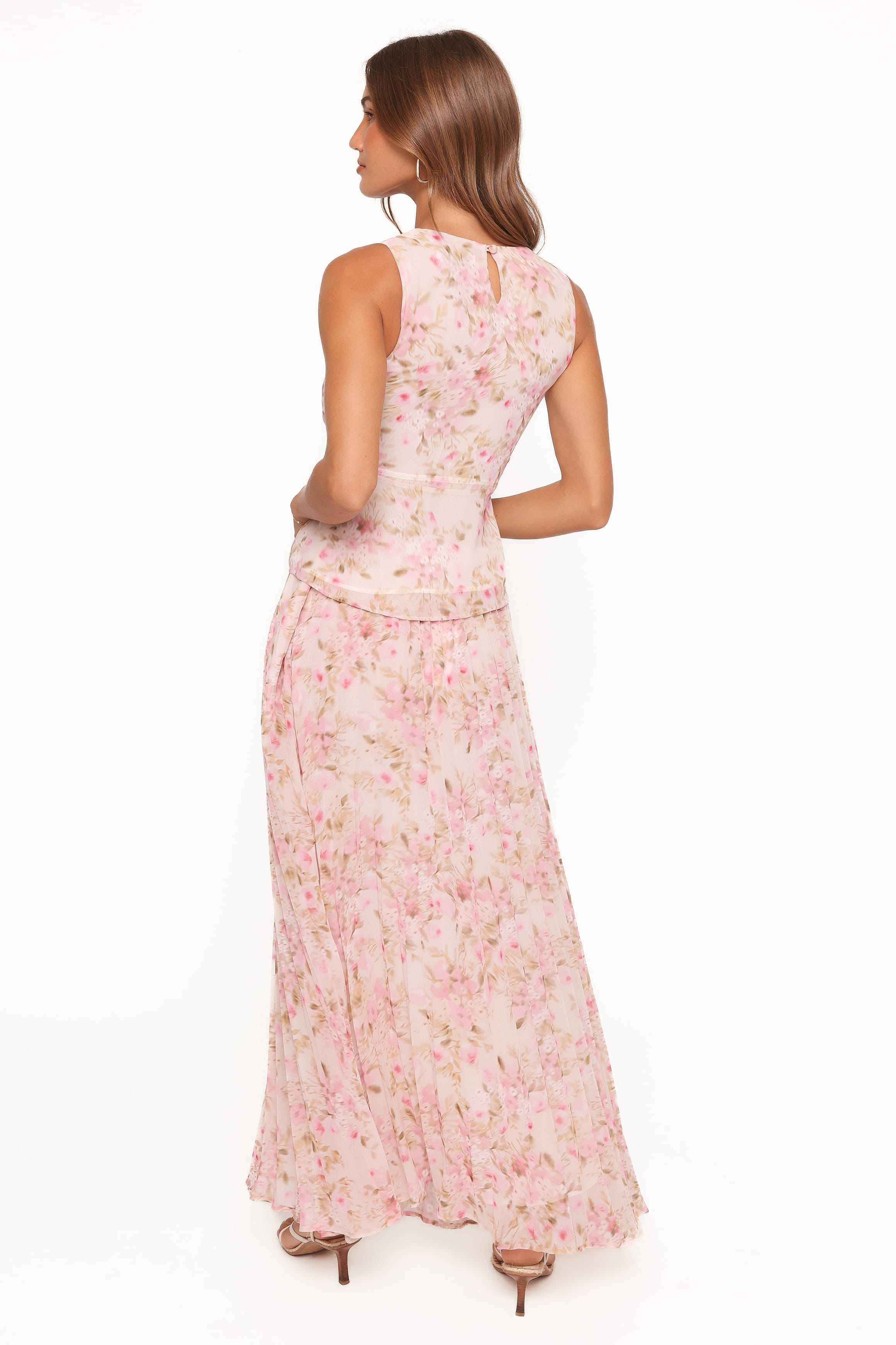 Mena Pleated Maxi Skirt - Blurred Pink Floral