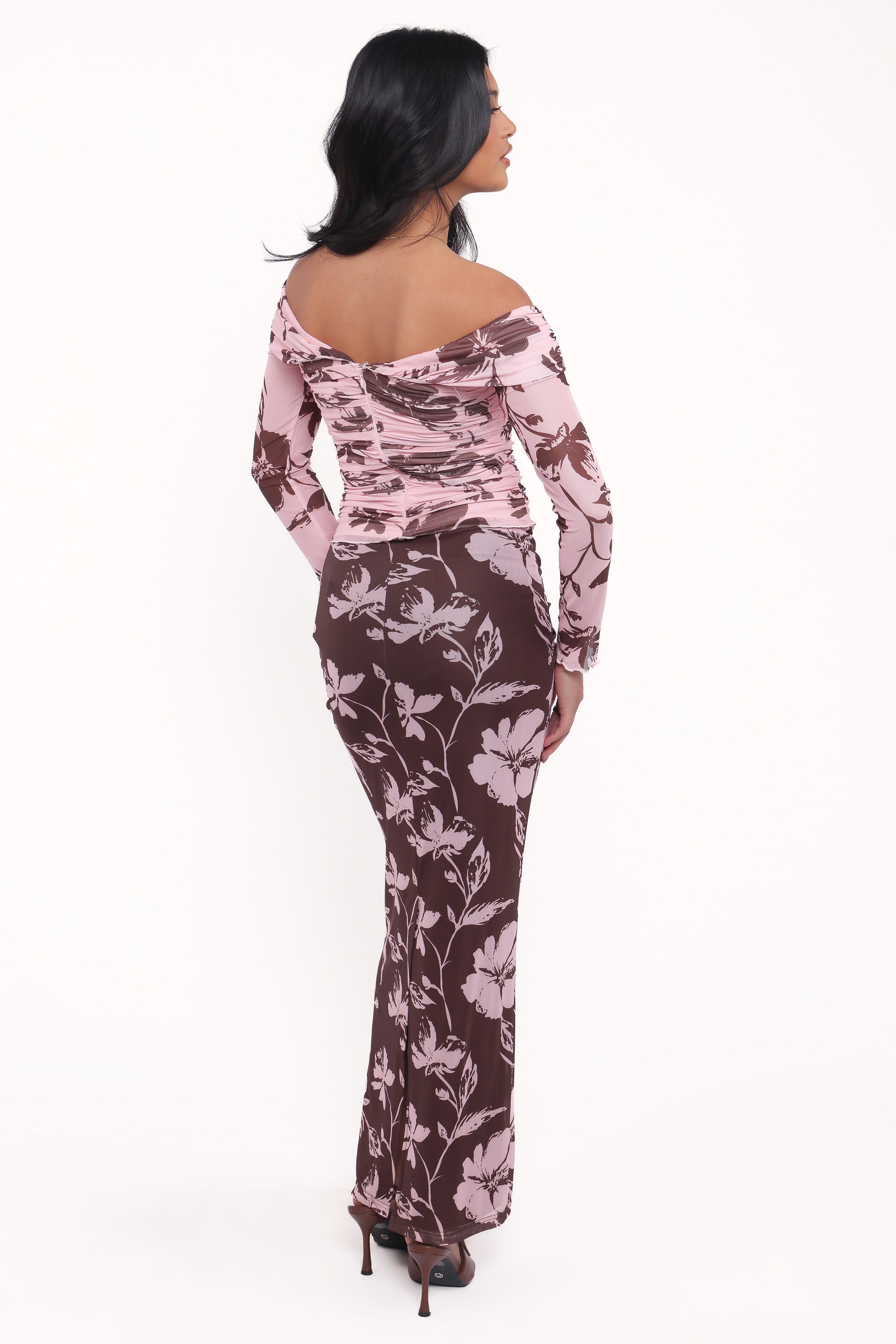 Navida Mesh Midi Skirt - Pink Brown Floral