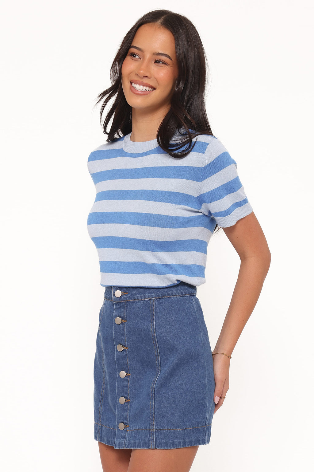 Sara Button Front Denim Mini Skirt - Dark Wash