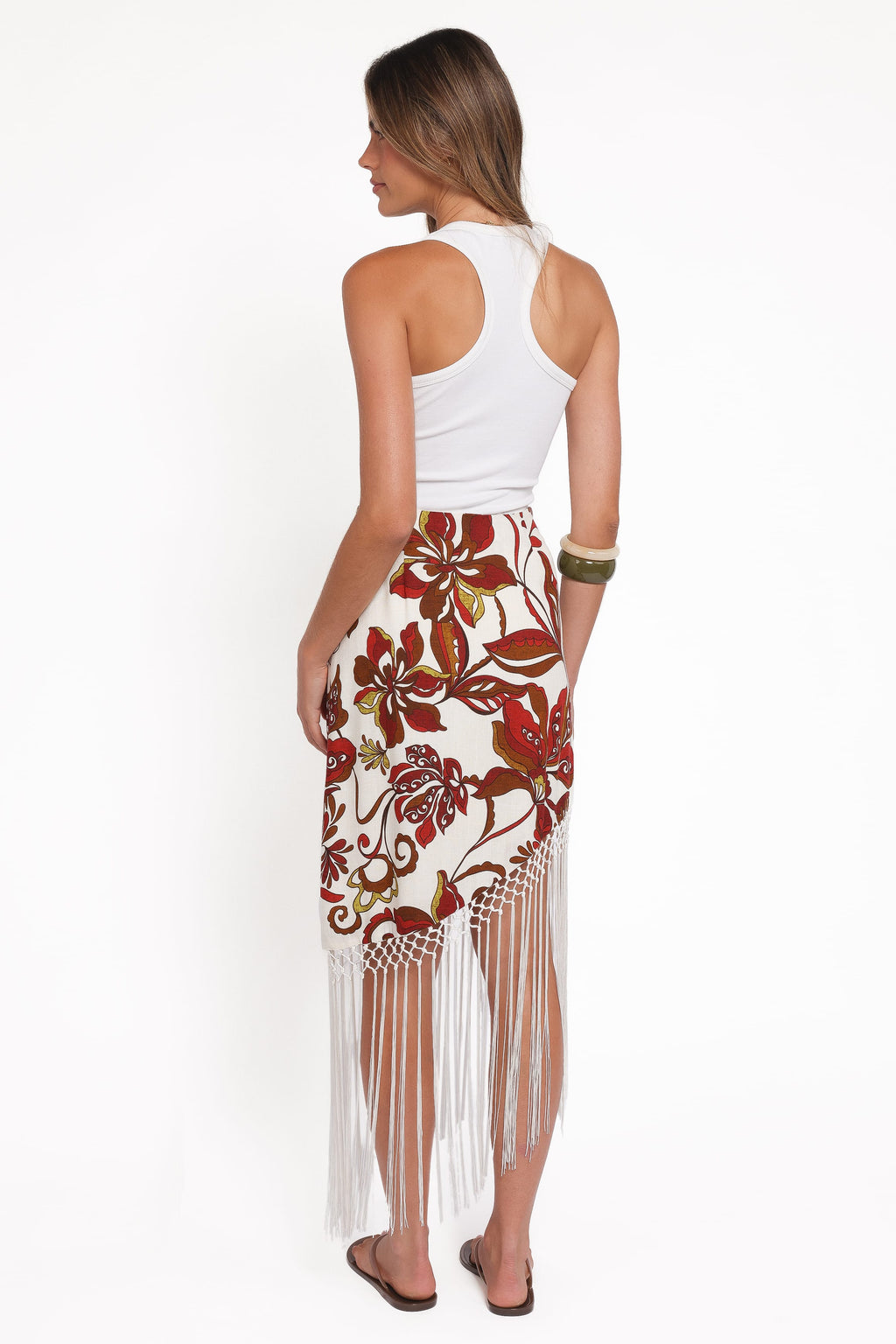 Shelby Midi Fringe Skirt - Brown Floral