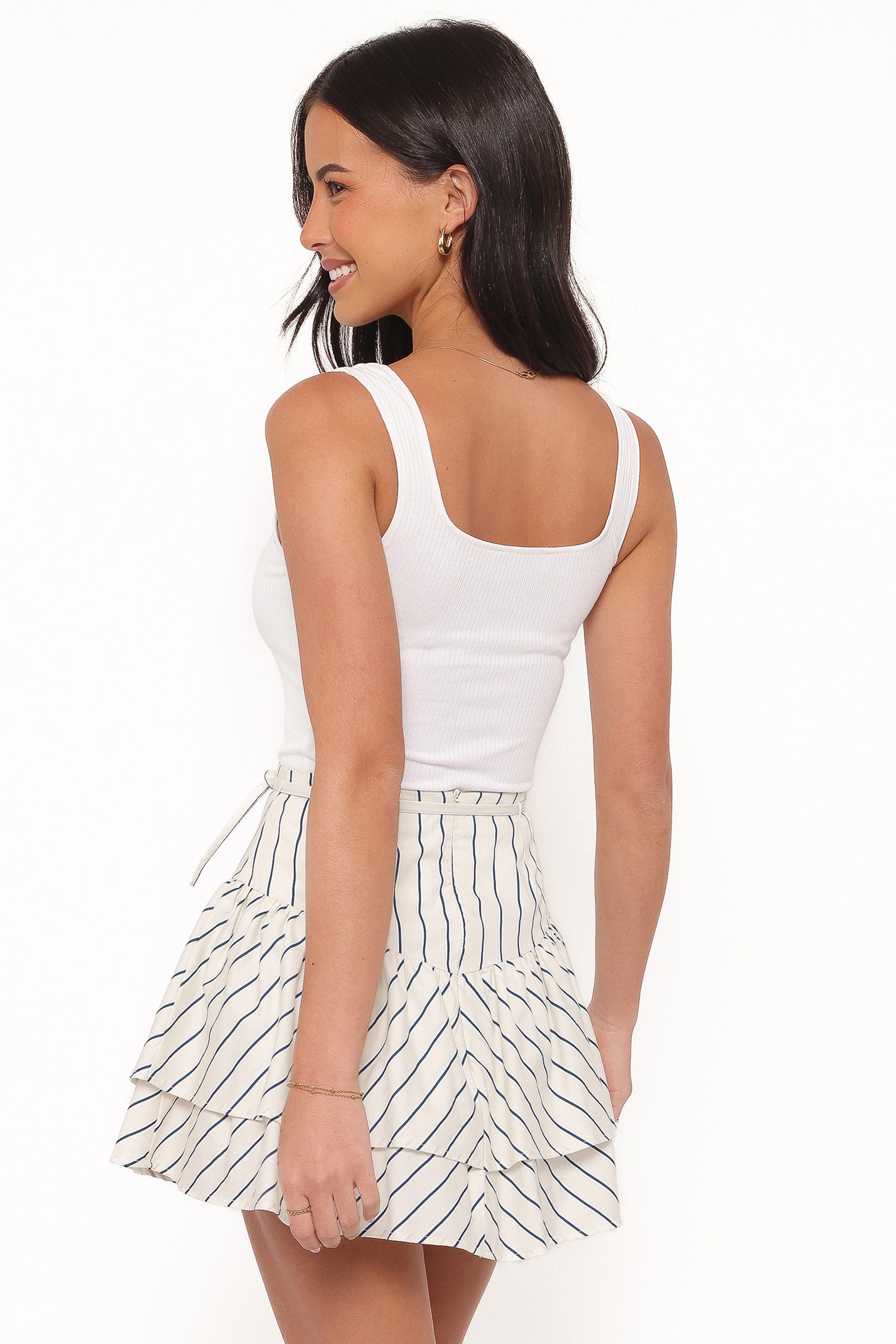 Sybella Frill Basque Skirt - Yellow/Blue Stripe