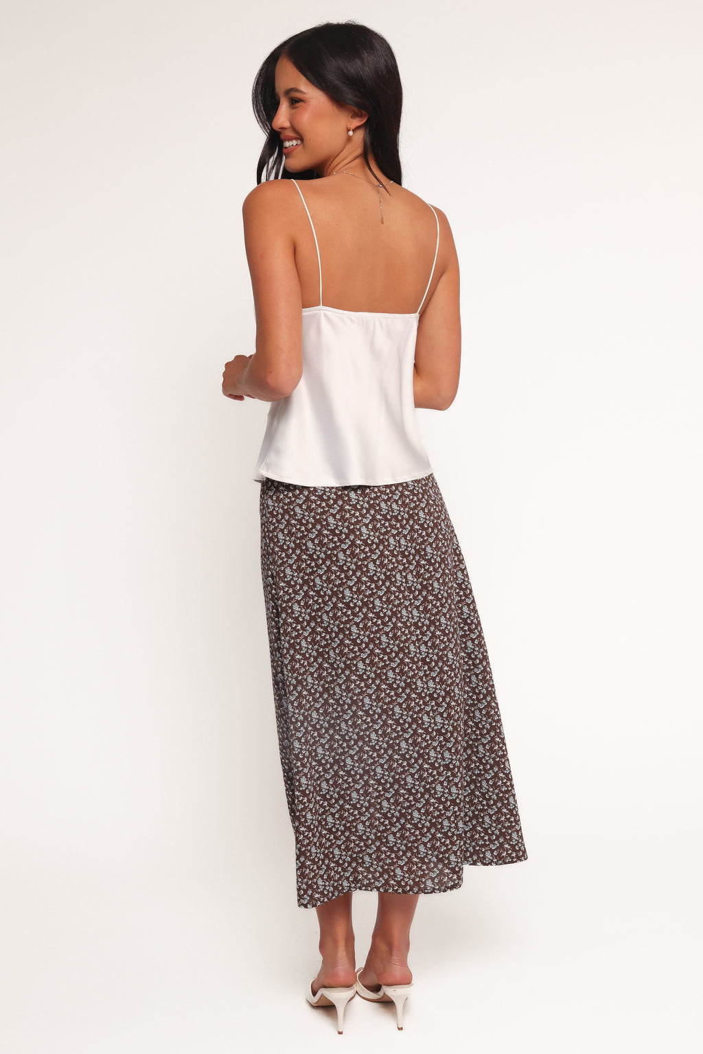 Willow Midi Skirt - Brown Blue Floral