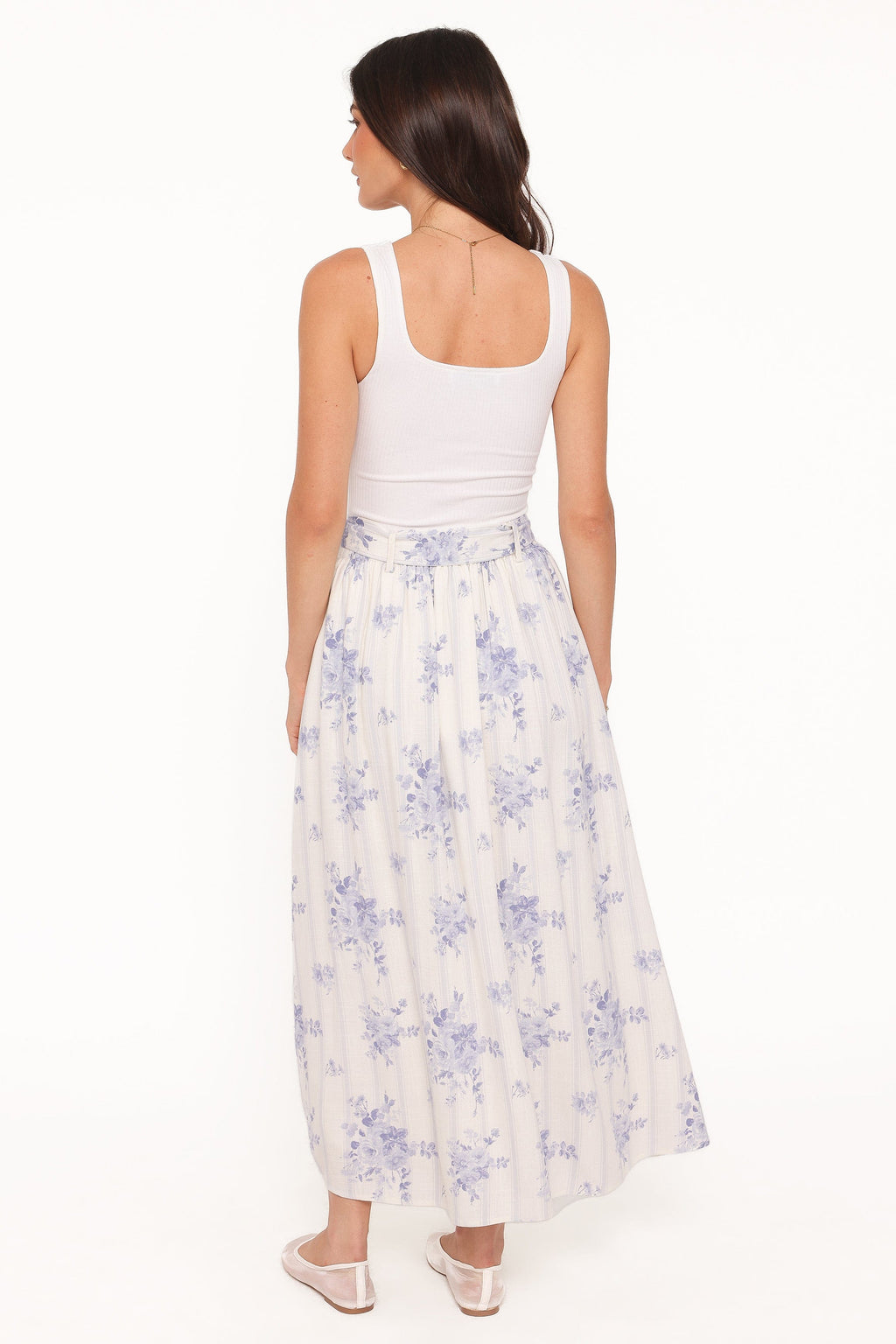 Xander Tie Waist Midi Skirt - Lilac Floral