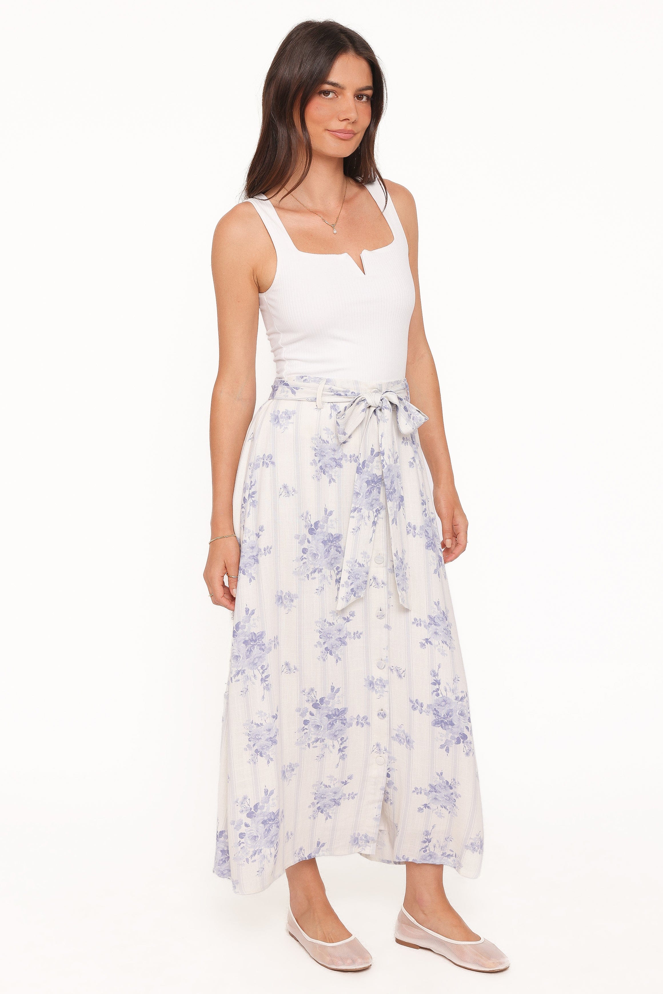 Xander Tie Waist Midi Skirt - Lilac Floral