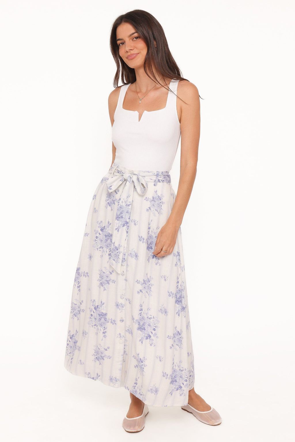 Xander Tie Waist Midi Skirt - Lilac Floral