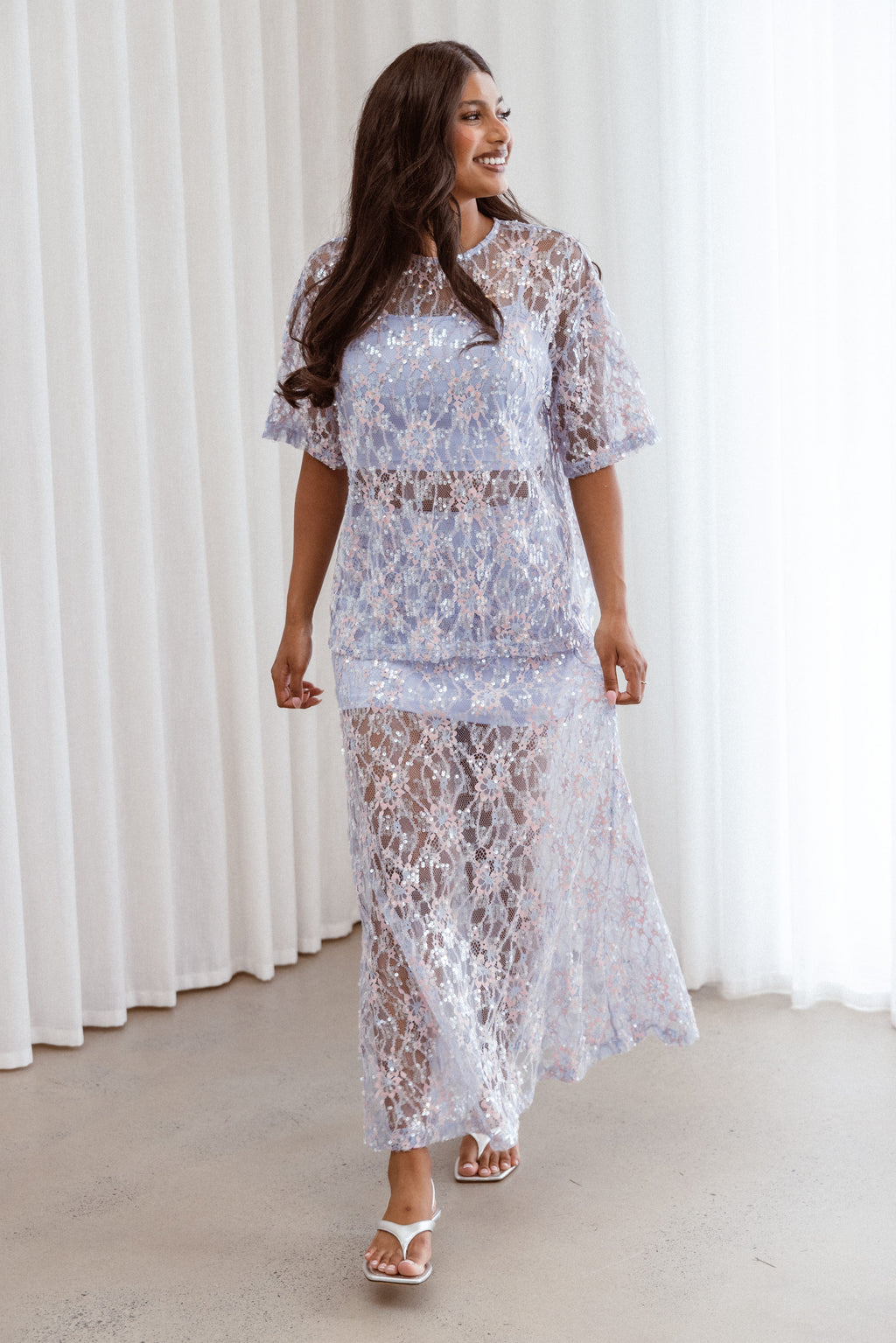 Yonder Sheer Panel Lace Maxi Skirt - Purple