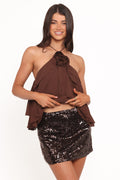 Zinnia Sequin Mini Skirt - Brown