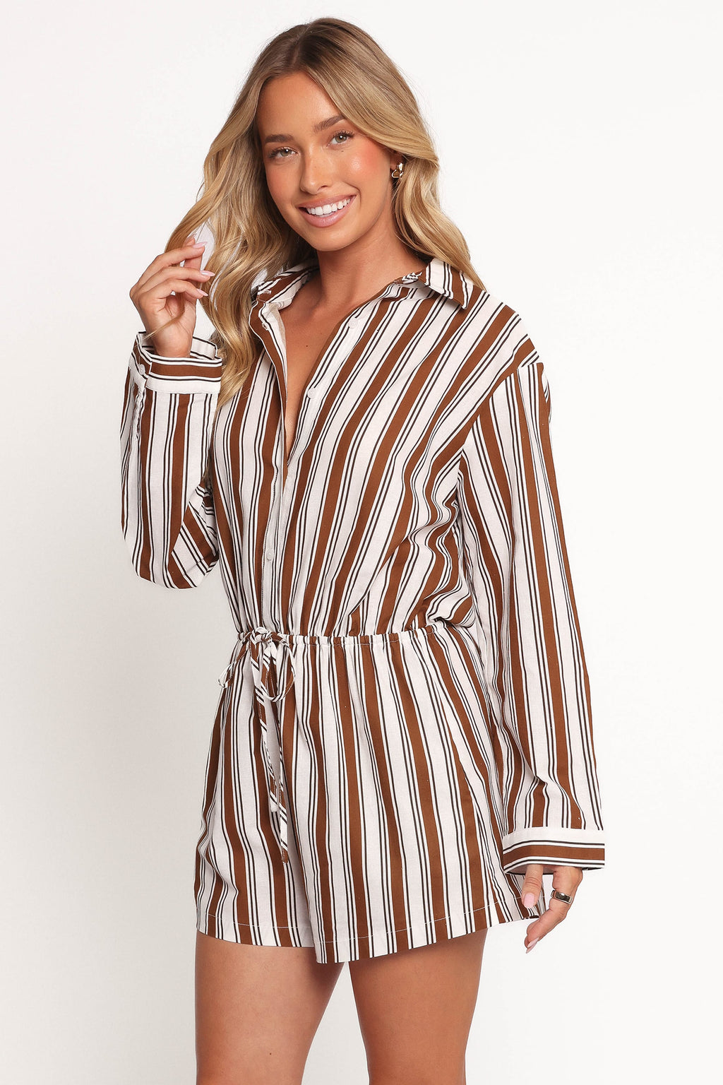 Beau Long Sleeve Romper - Chocolate Stripe