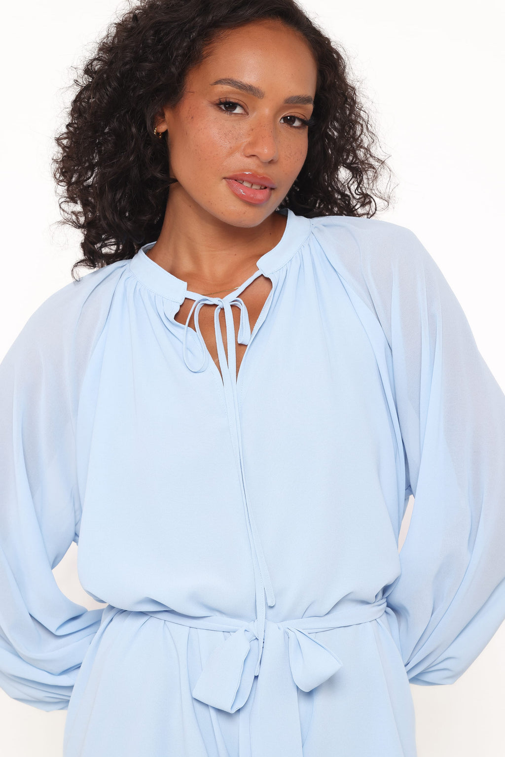 Brianna Long Sleeve Romper - Blue