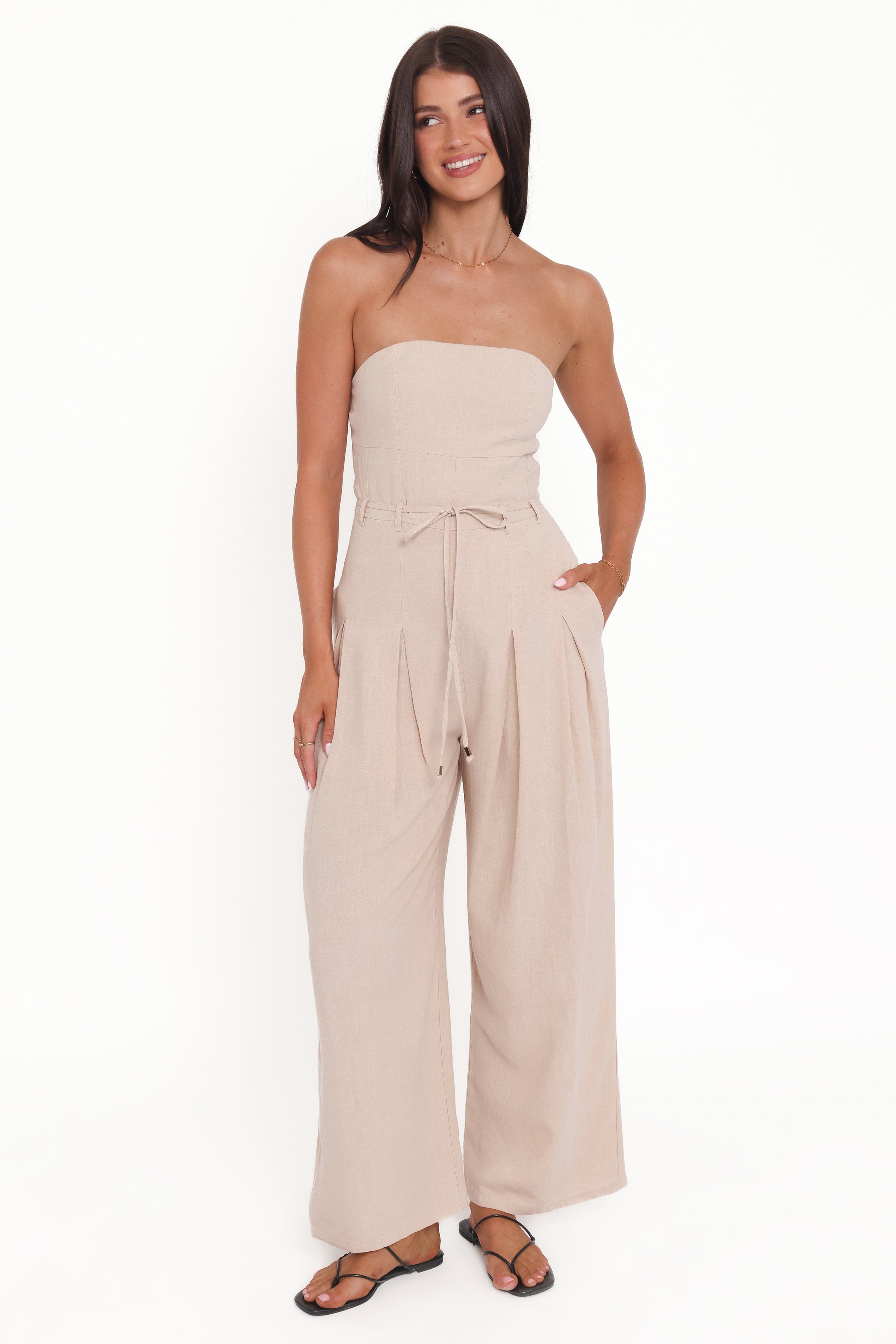 Calliope Tie Waist Jumpsuit - Wheat