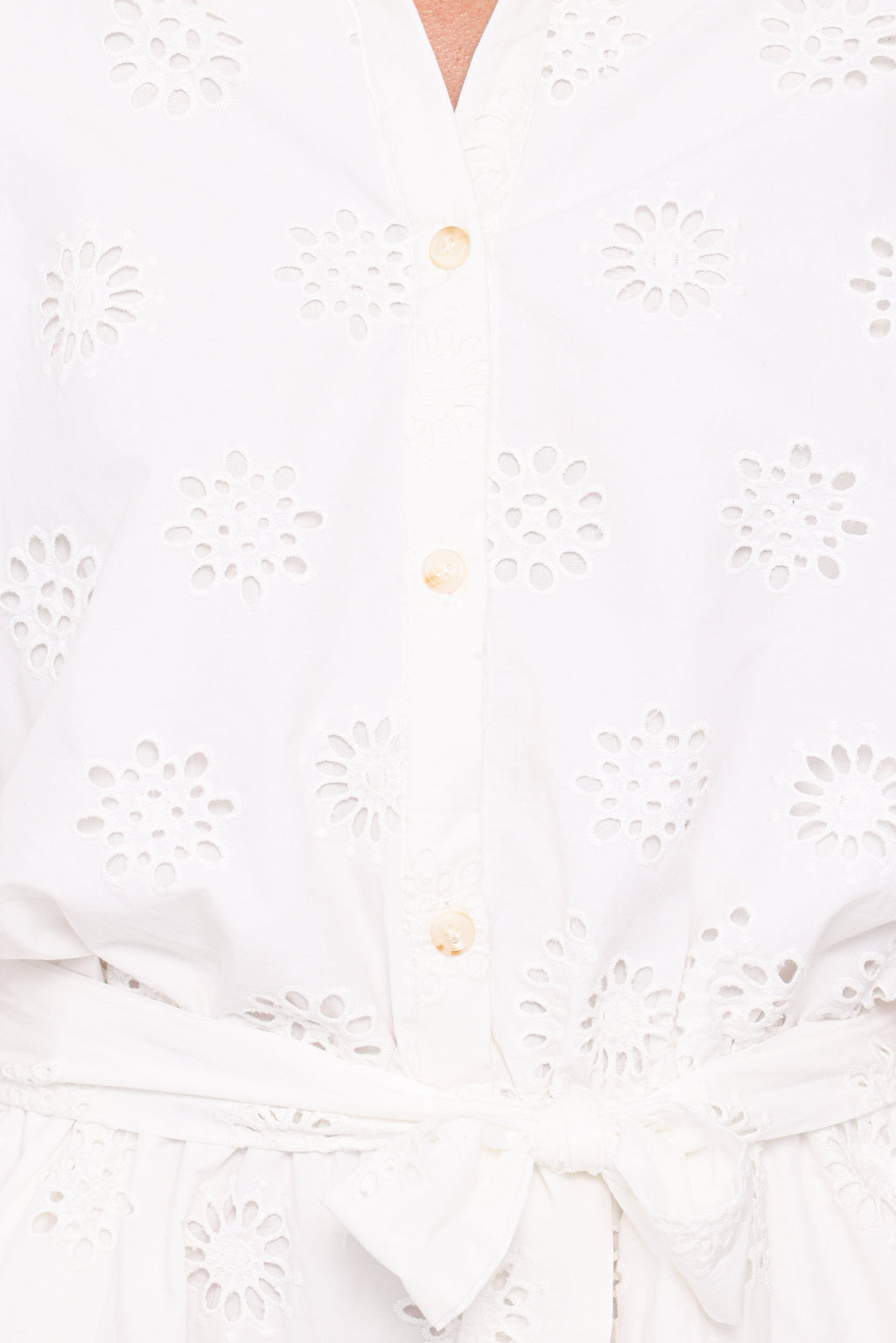 Jamie Tie Front Romper - White Broderie