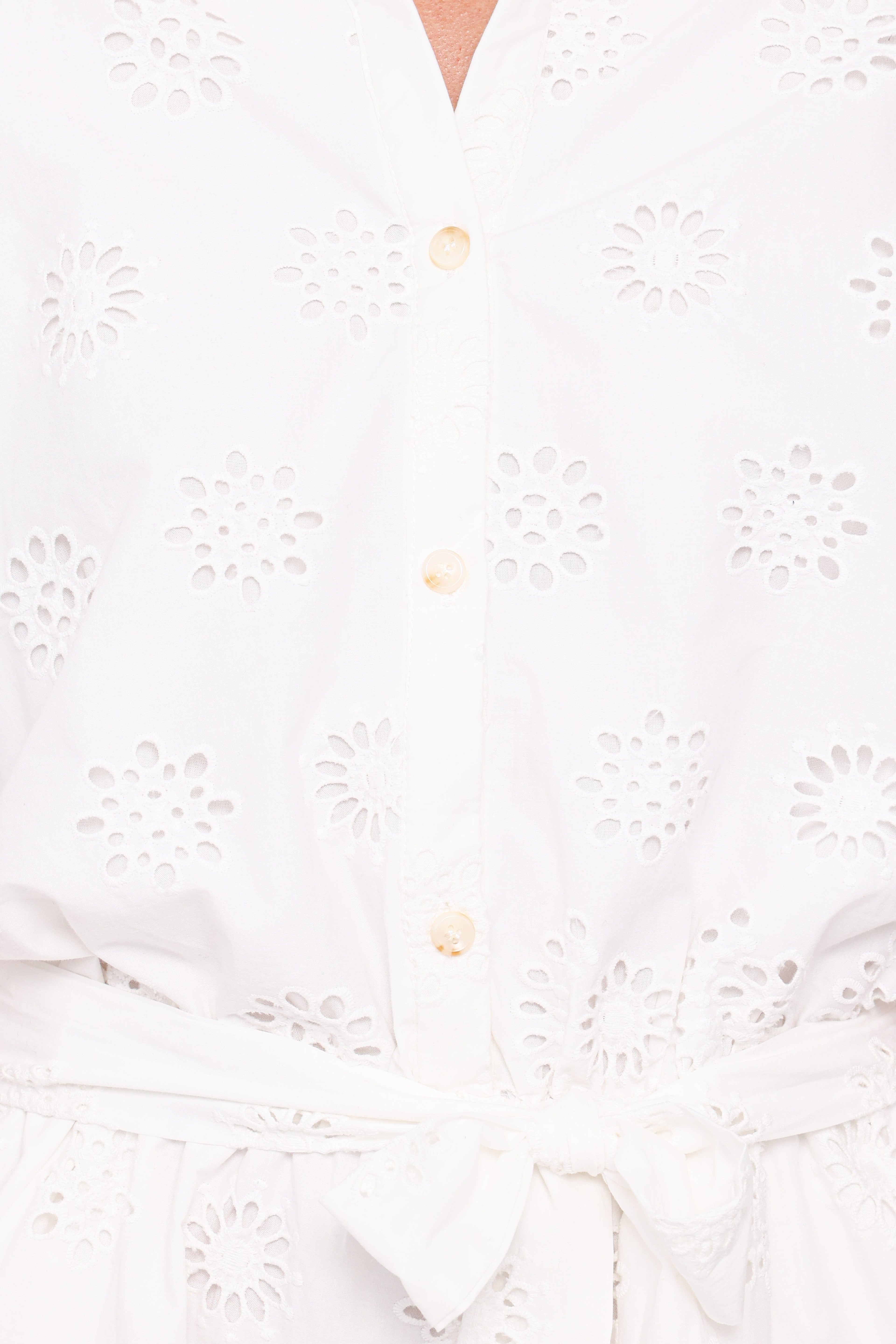 Jamie Tie Front Romper - White Broderie