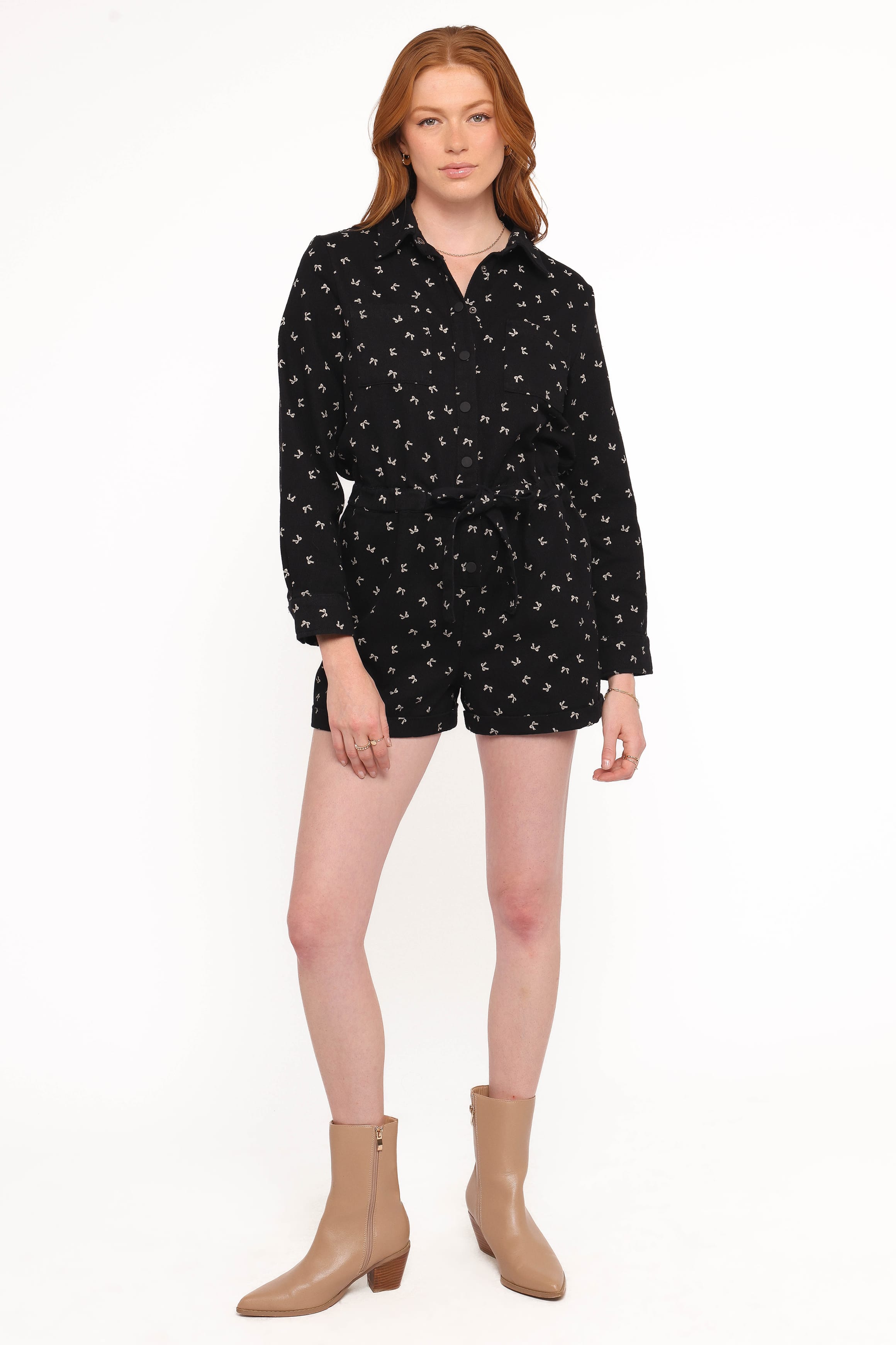 Niqui Long Sleeve Romper - Black Cream