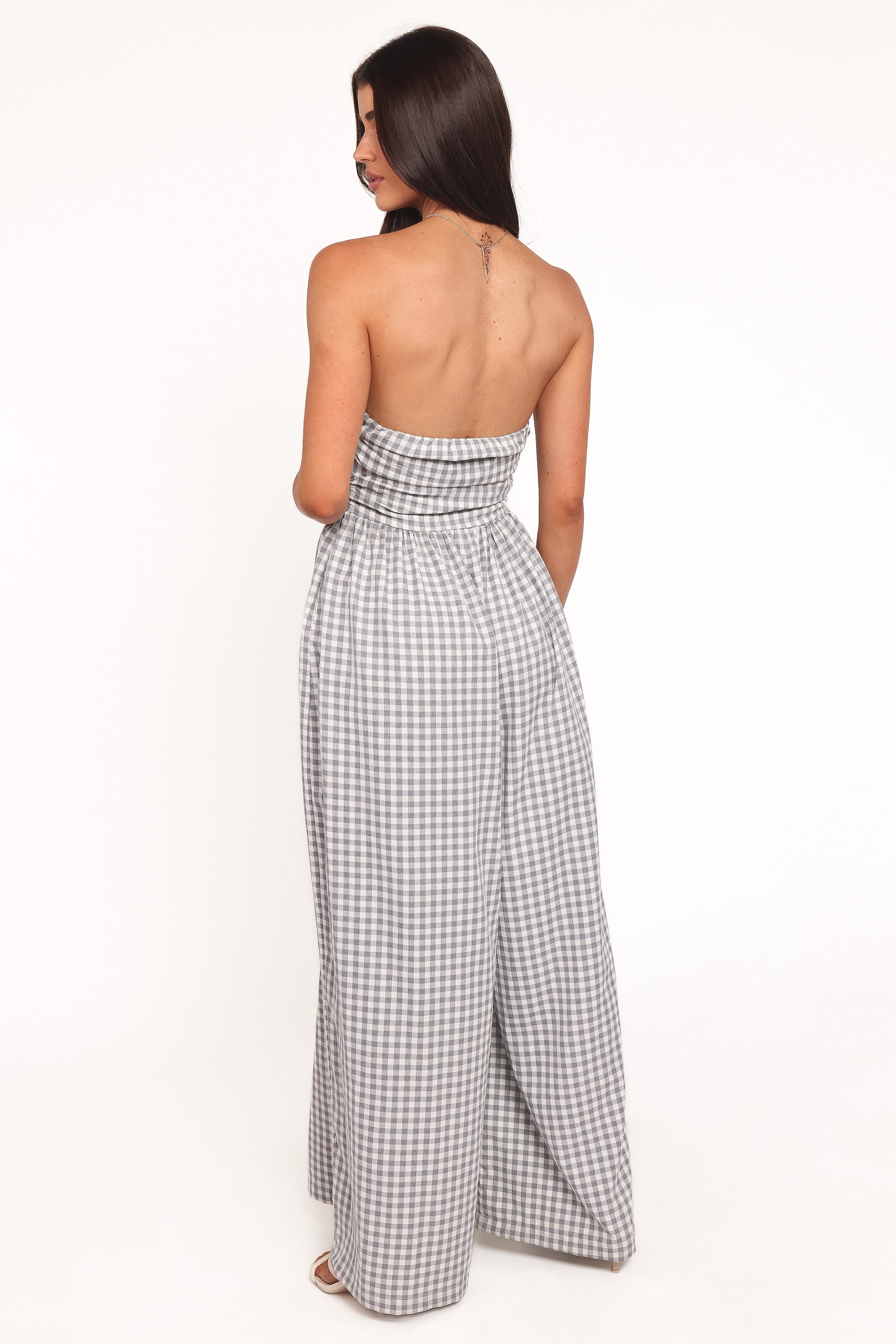 Paige Strapless Jumpsuit - Black White Gingham