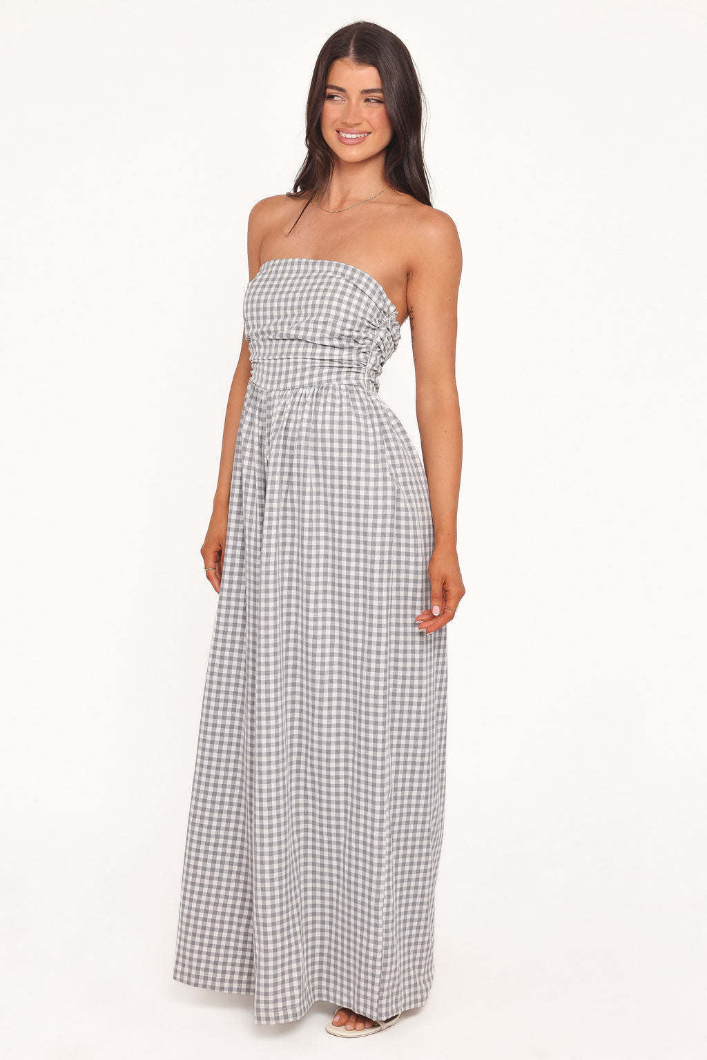 Paige Strapless Jumpsuit - Black White Gingham